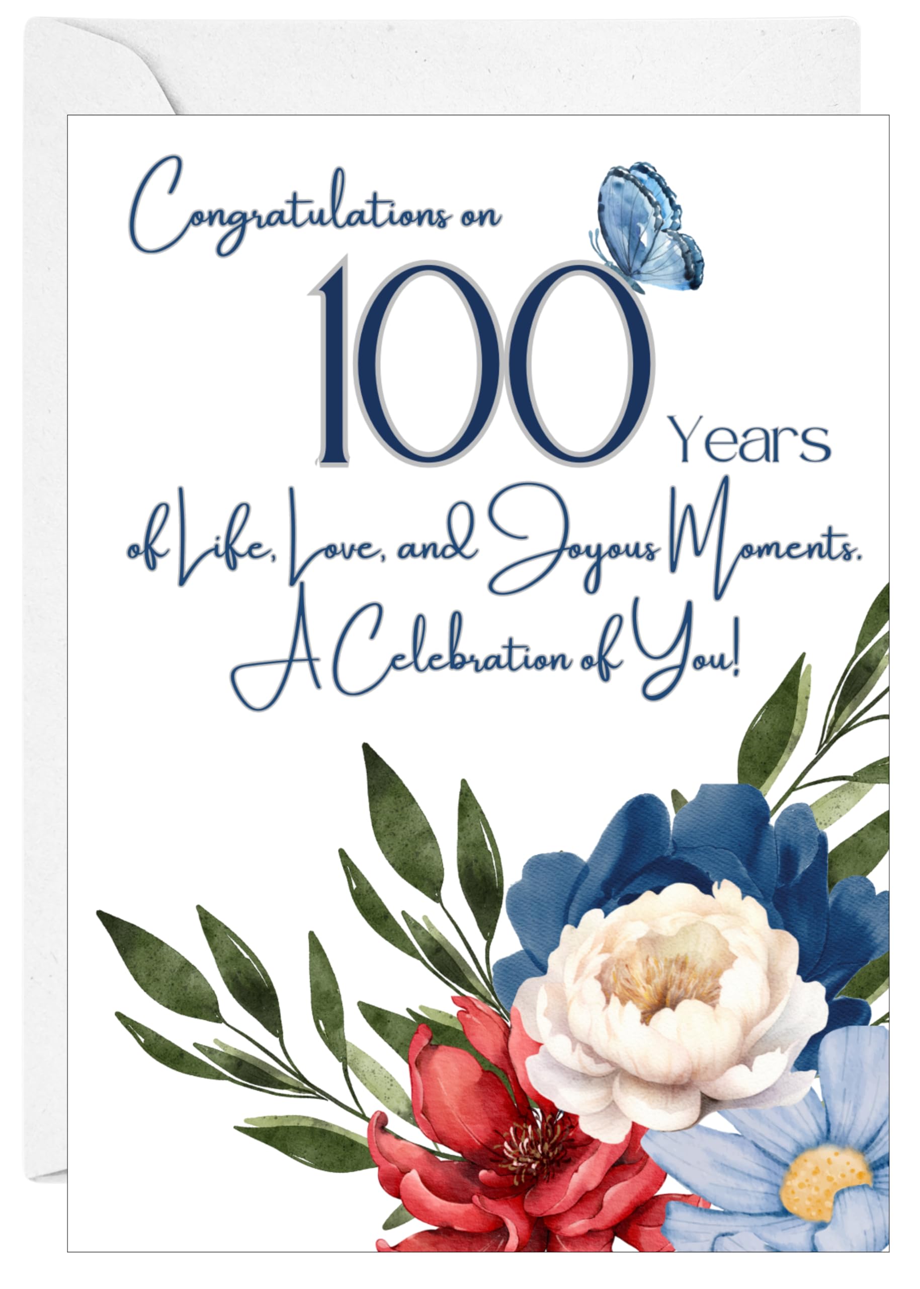 7 Hills Cards - 100th Birthday Greeting Card, 100 years old, Happy 100th Birthday Card