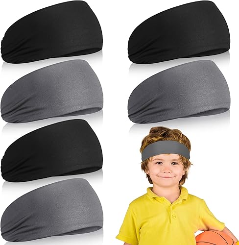 6 Pcs Kids Boys Headbands for Boys Athletic Sweatbands Boys Headbands for Kids Football Headband Youth Kids Sweat Bands Sweat Absorbing Elastic