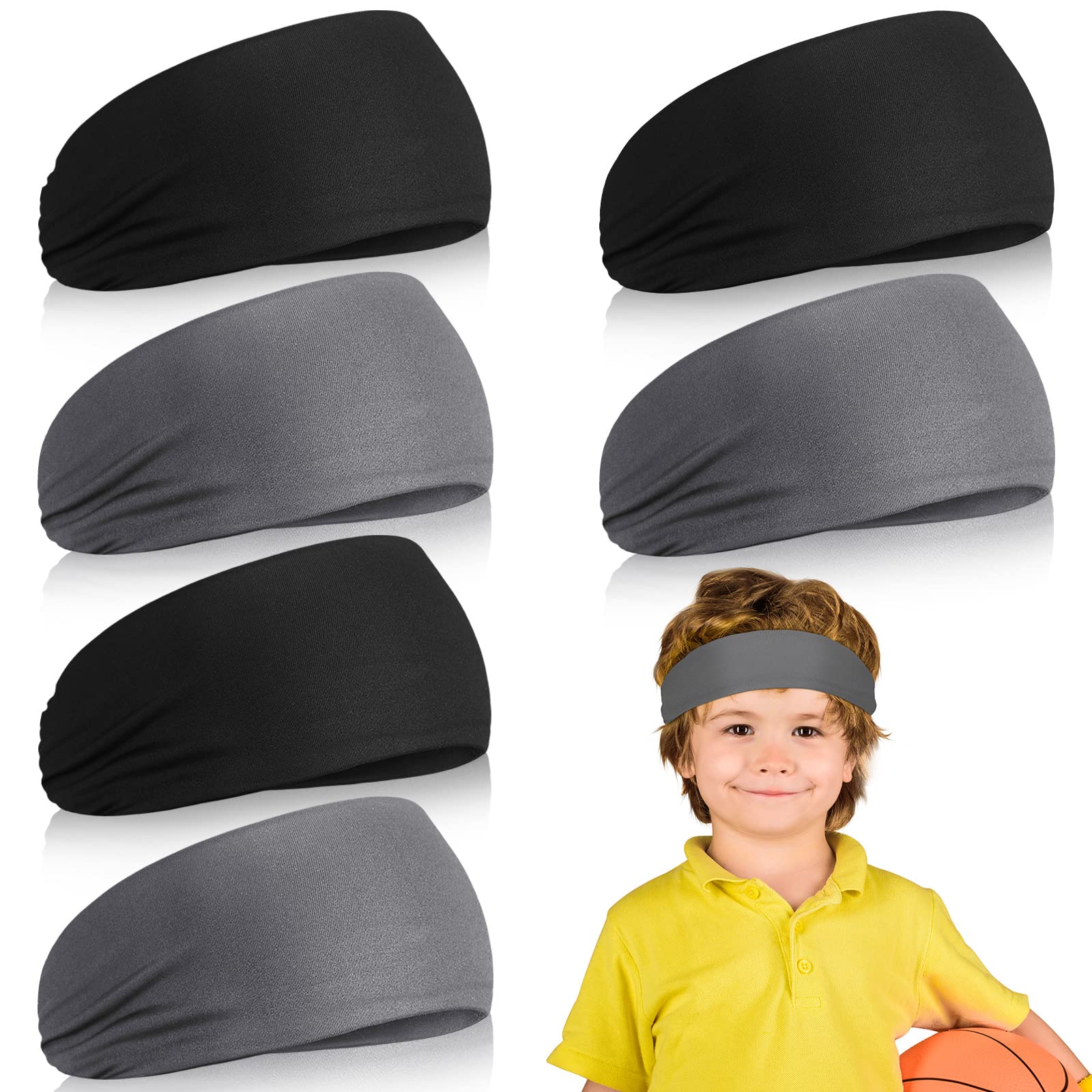Deekin 6 Pcs Sweatbands for Kids Soccer Headbands Boys for Sports Breathable Sweat Wicking Headband for Kids Athletic Baseball Football Youth 5-15 Years Old
