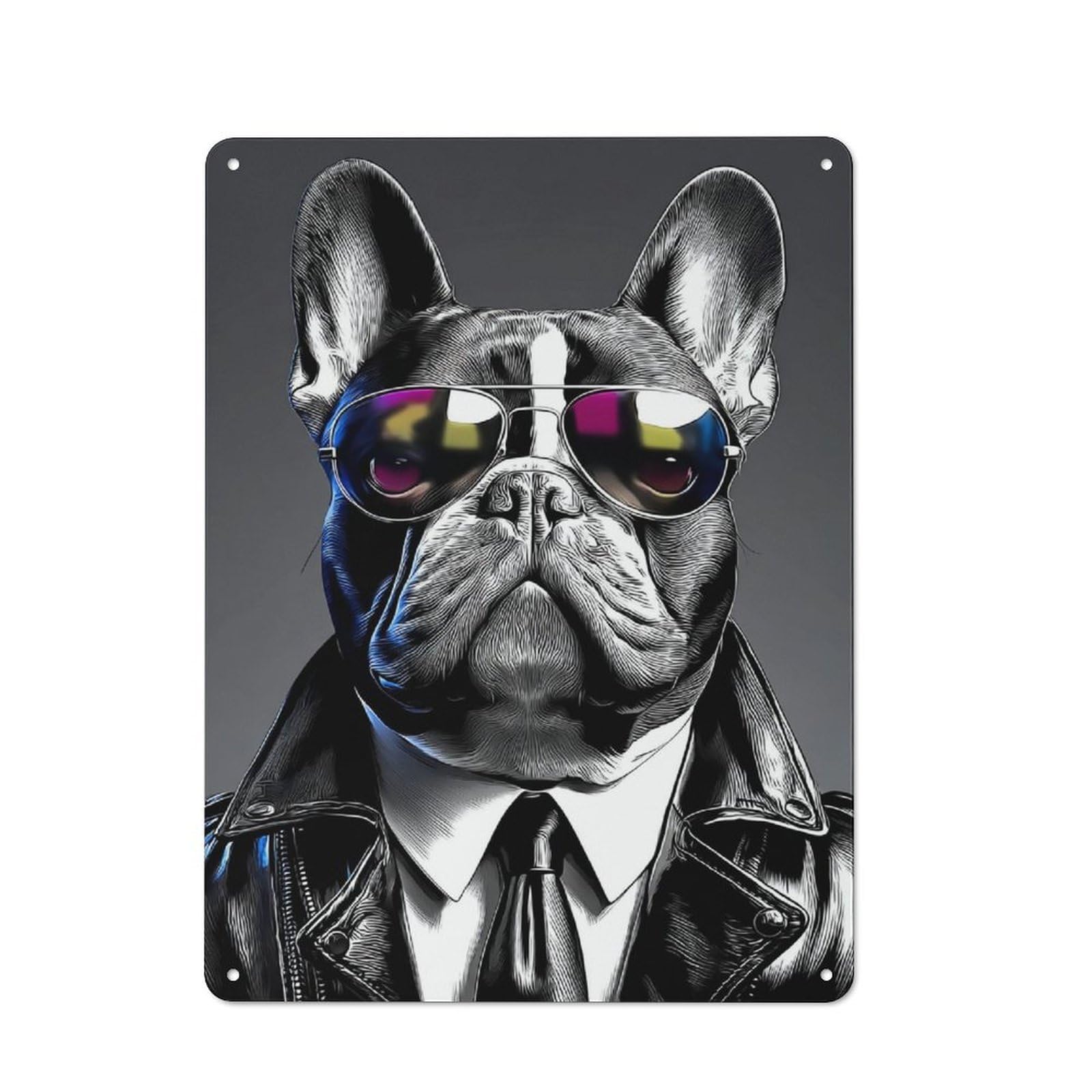 Junmoney Stylish Bulldog In Sunglasses-2 Metal Wall Plaque With Design 40X30cm, Old Fashioned Vintage Wall Decor For Living Room, Hallway, Kitchen Or Cafe