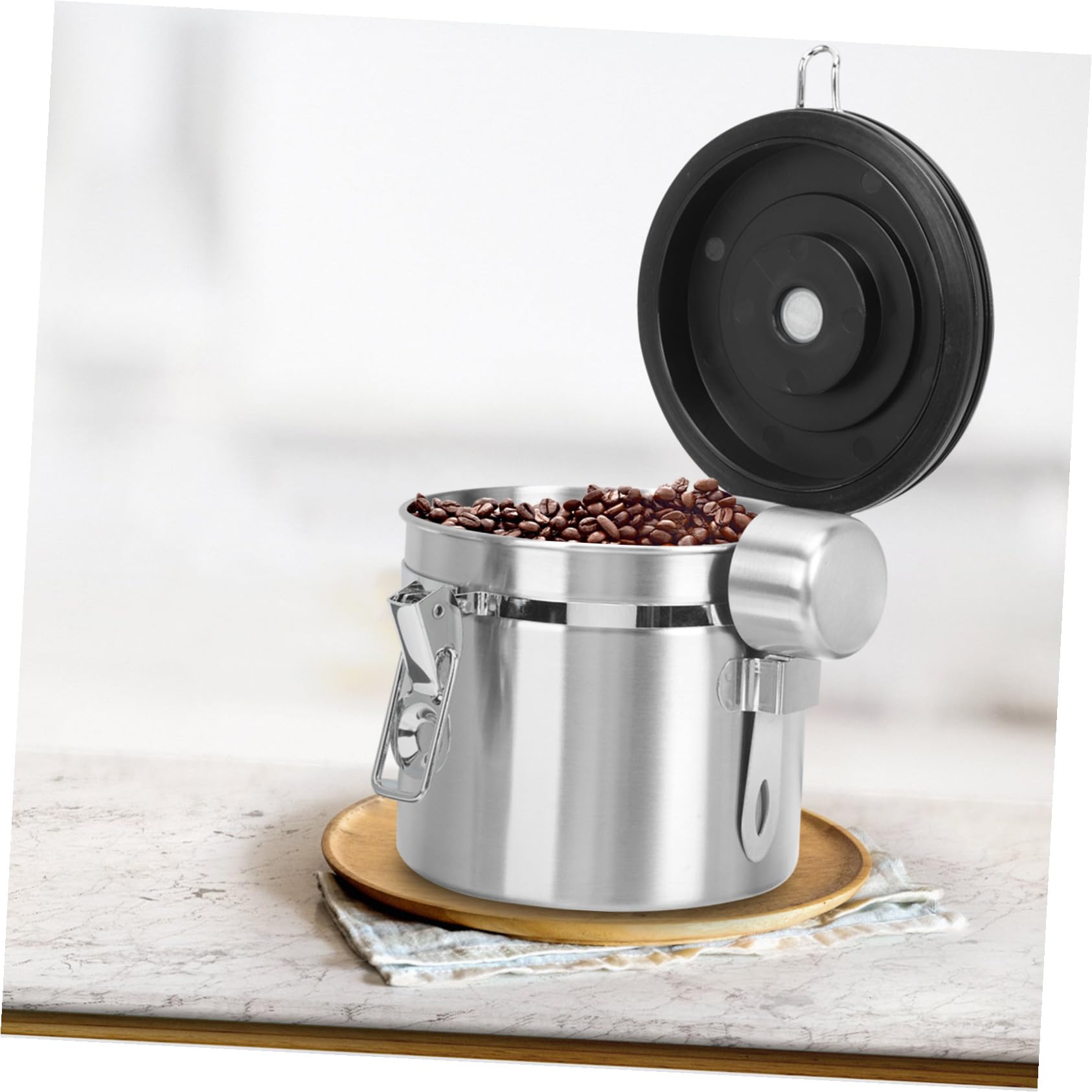 Luftdichter Kaffeebohnenbehälter aus Edelstahl 1,2l mit Einfachem Design und Leicht zu Öffnendem Deckel für Praktische Küchenaufbewahrung von Snacks und Süßigkeiten
