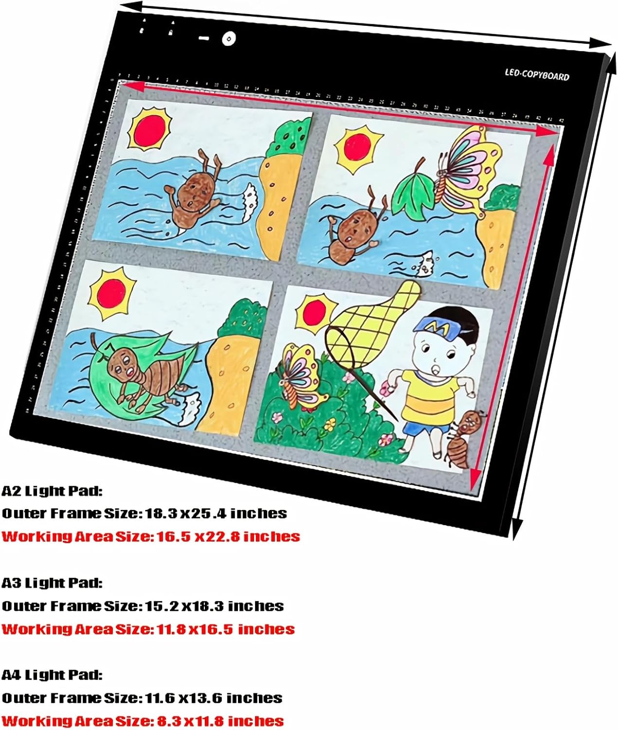 A2 A3 A4 Light Pad for Diamond Painting, Rechargeable LED Light Box, Portable, 3-Color Dimmable, USB Charging, Outdoor Use (A4)