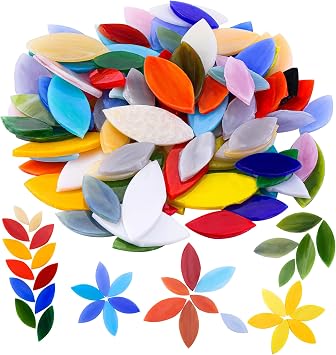 200g Petal Mosaic Tiles Mixed Colored Hand Cut Assorted Size Stained Glass Flower Leaves Tiles for DIY Art Craft Decoration