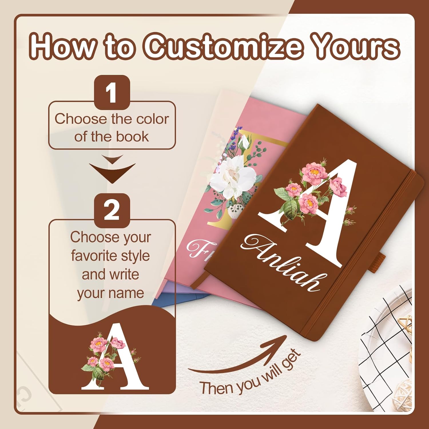 Personalized Journal Notebook with Initials Name Custom Journaling Notebook for Women Daughter Customized College Ruled Notebooks Lined Journals Gift for Mothers Day Mom Her Birthday Graduation - Image 8