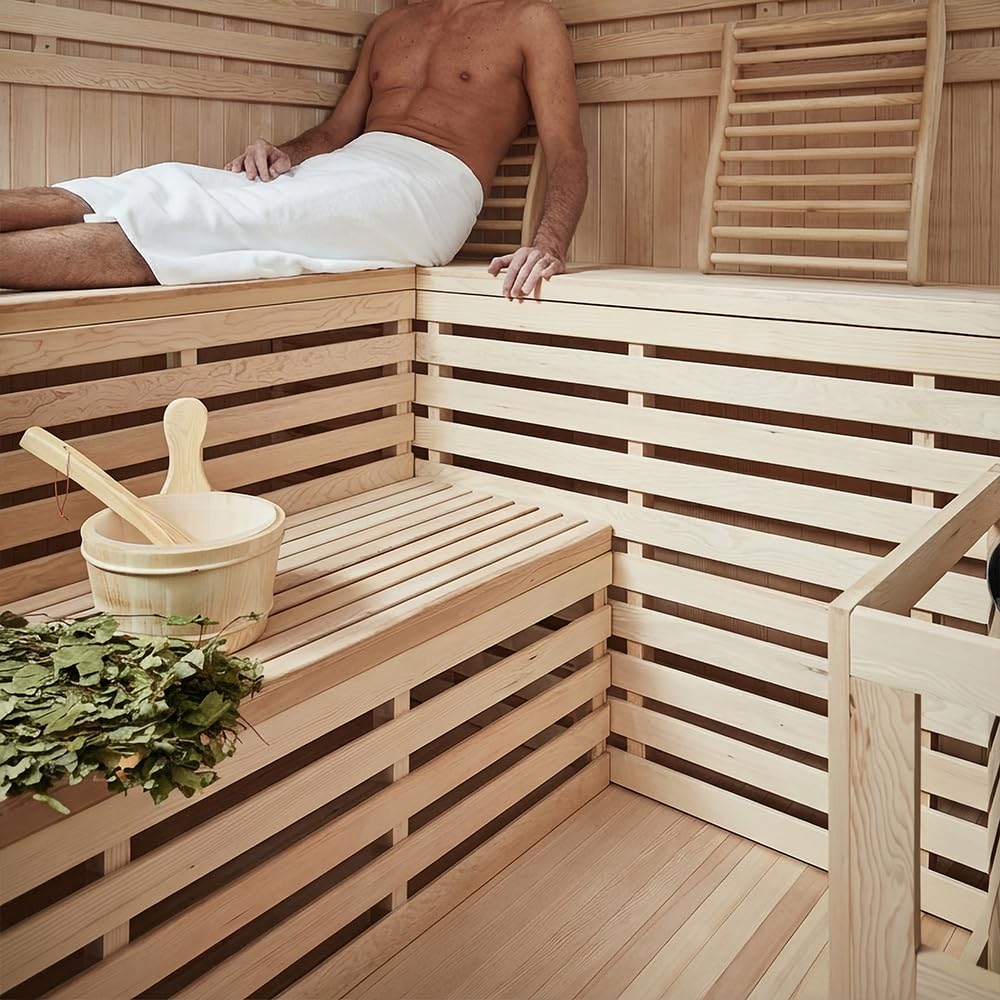 Home Deluxe - Traditionelle Sauna - Skyline XL Big - 200 x 200 x 210 cm - für 2-6 Personen, Hemlocktanne, inkl. Saunaofen, Saunazubehör I Dampfsauna Aufgusssauna Finnische Sauna Bio Sauna