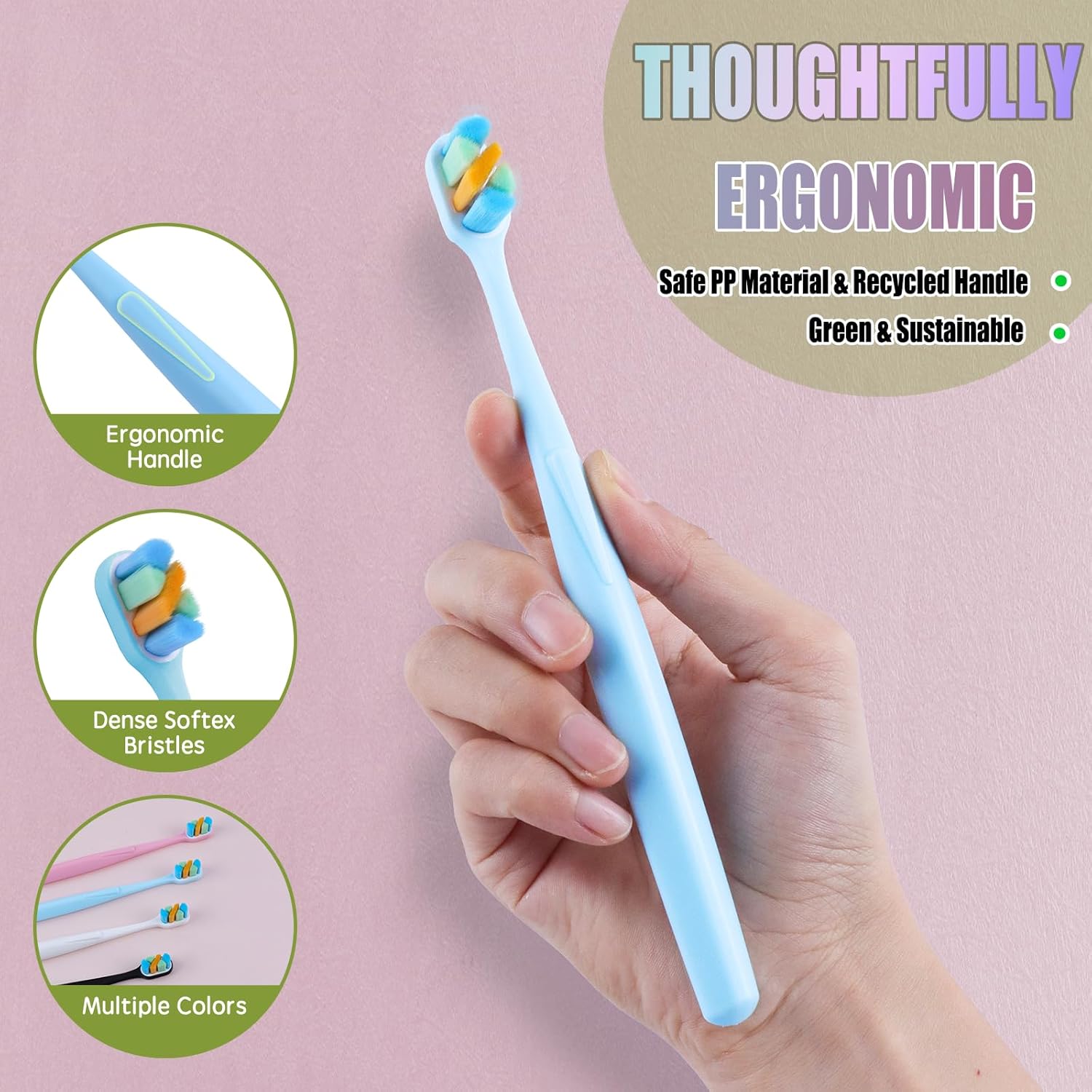 Tetragonal tree 6-Pack Extra Soft Toothbrushes for Sensitive Teeth & Receding Gums - Dentist-Designed Tapered Bristles for Gentle Plaque Removal - Individually Wrapped Toothbrushes