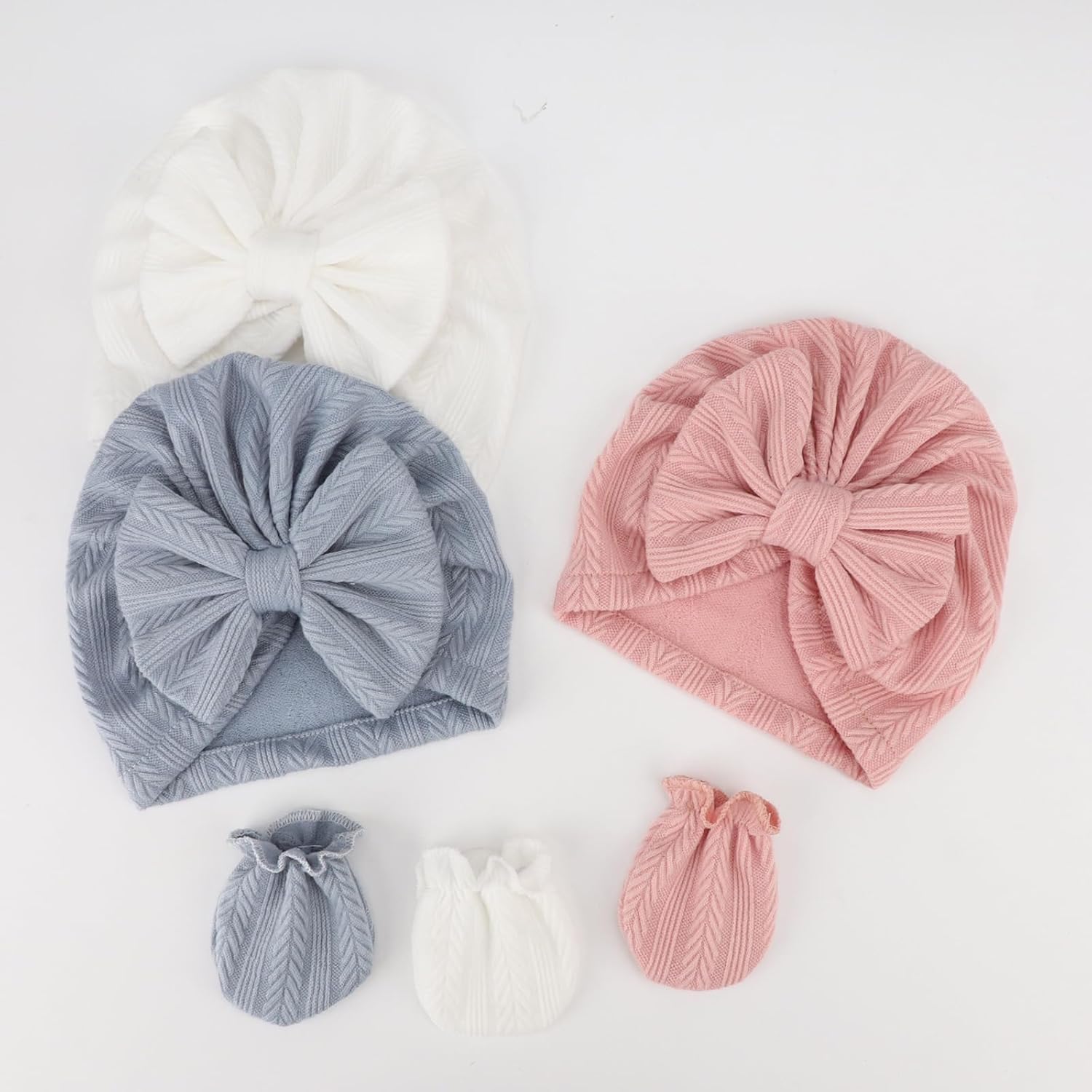 Newborn Baby Hats and Mittens Set Infant Bow Beanie Cap Toddler Gloves Newborn Hospital Hats for Baby Boy Girl 0-12 Months - Image 4