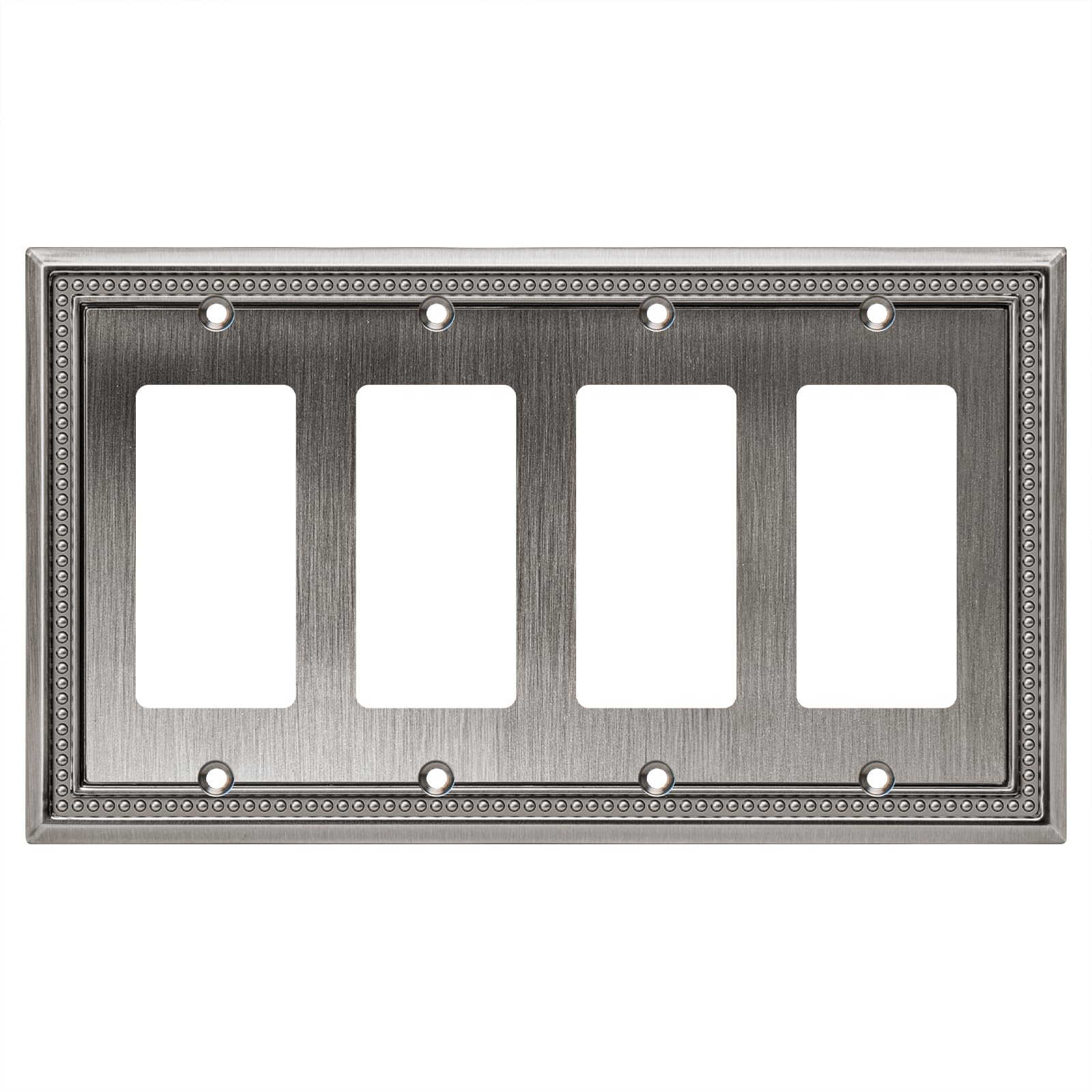 Henne Bery Sunken Pearls Heavy Duty Decorative Wall Plate Switch Plate Outlet Cover (Quad Decorator, Heirloom Silver)