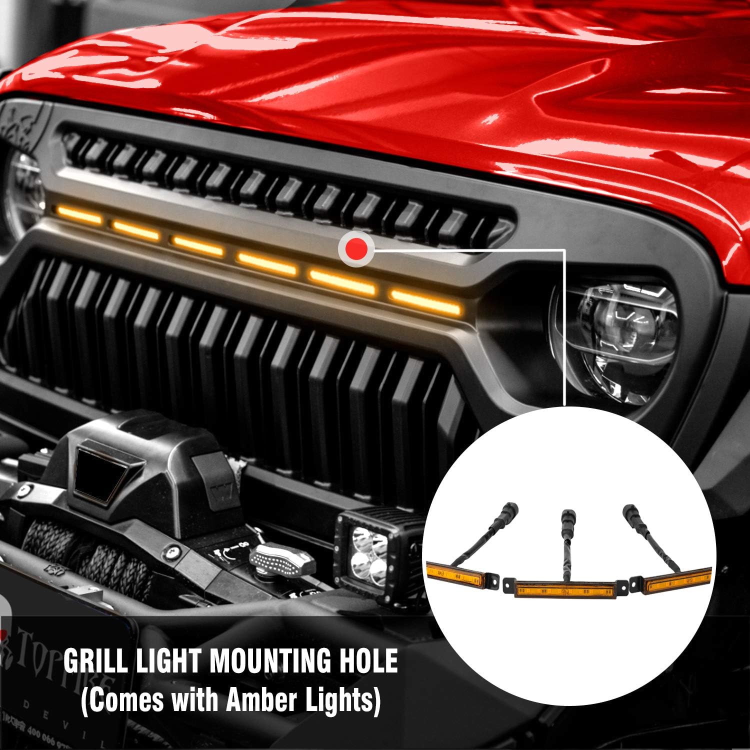 Suреr Chеар 🛒 TOPFIRE Front Grill Compatible with 2018 2019 2020 2021 Jeep Wrangler JL JLU & Unlimited Rubicon Sahara Sport and 2020 Gladiator with 6 PCs Amber Lights, Matte Black