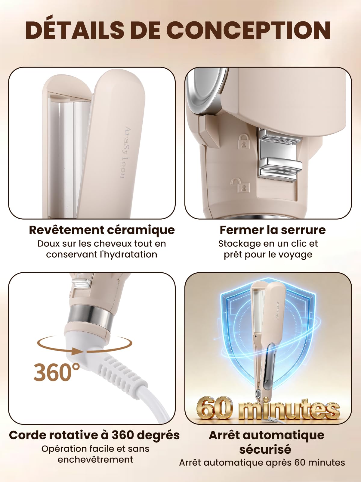 Fer à Vagues 22mm - Chauffage Rapide PTC & Double Chauffage pour Ondulations Naturelles Durables - 8 Températures (140-210°C), Sécurisé avec Arrêt Auto 60min