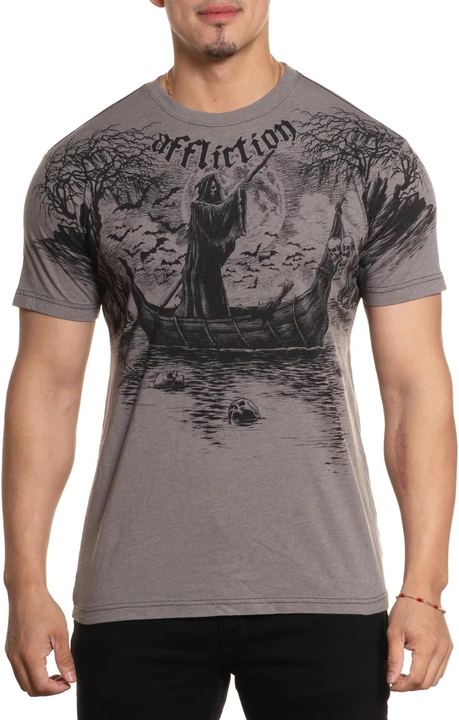 Affliction Men's T-Shirt, Vintage Gothic Cross Vault Design, Short Sleeve Graphic Print, Y2K