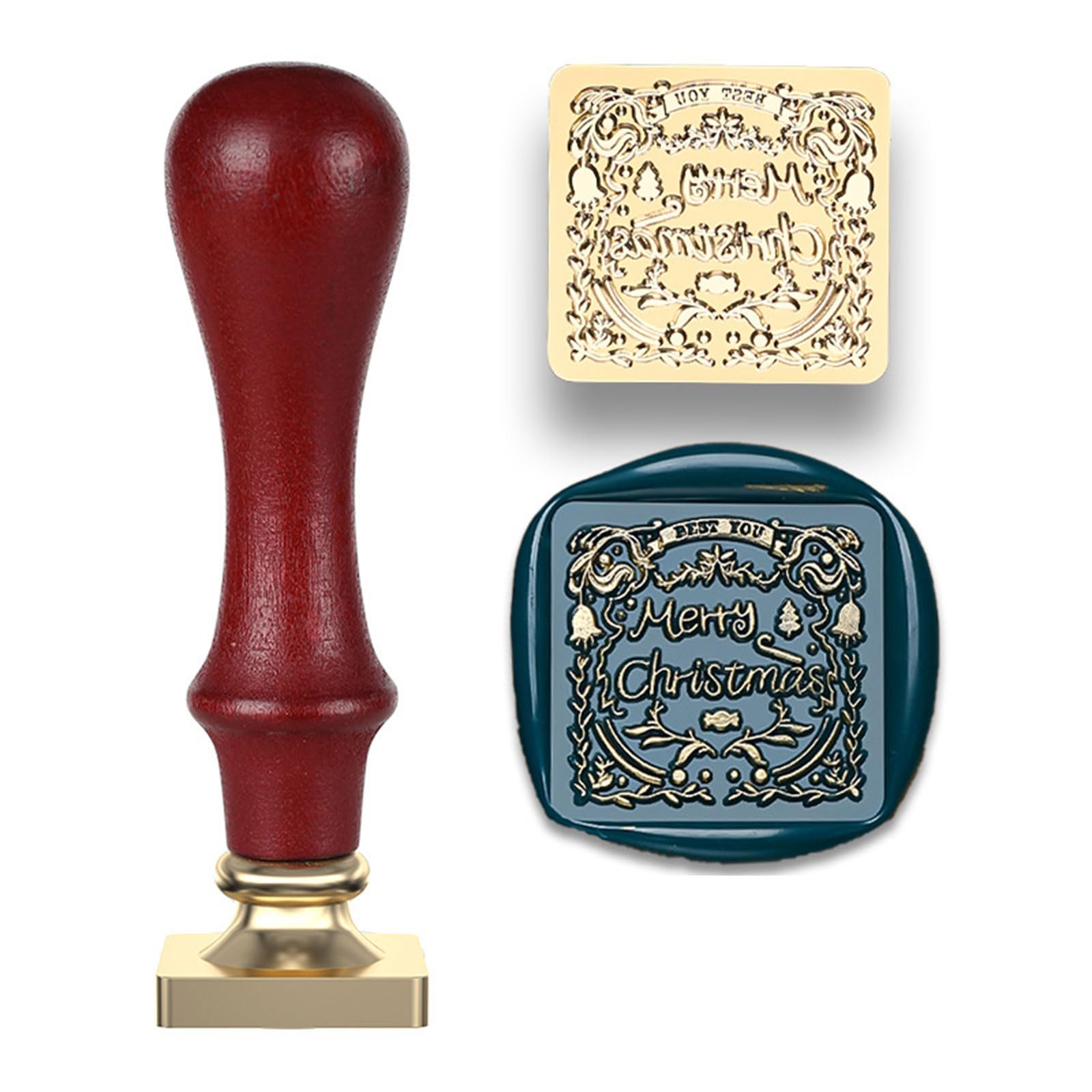 Elnwnnkc Christmas Sealing Stamp Head with Handle for Wedding Invitations Envelope Scrapbooking, Embossed Sealing Stamp Christmas Seal Set