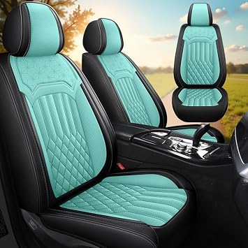 Car Seat Cover for Chrysler 300 2005-2023, Waterproof Soft Seat Covers with Airbag Compatible, Automotive Interior Accessories Seat Cushions and Seat ProtectorsBlack&Blue, 2PCS Front