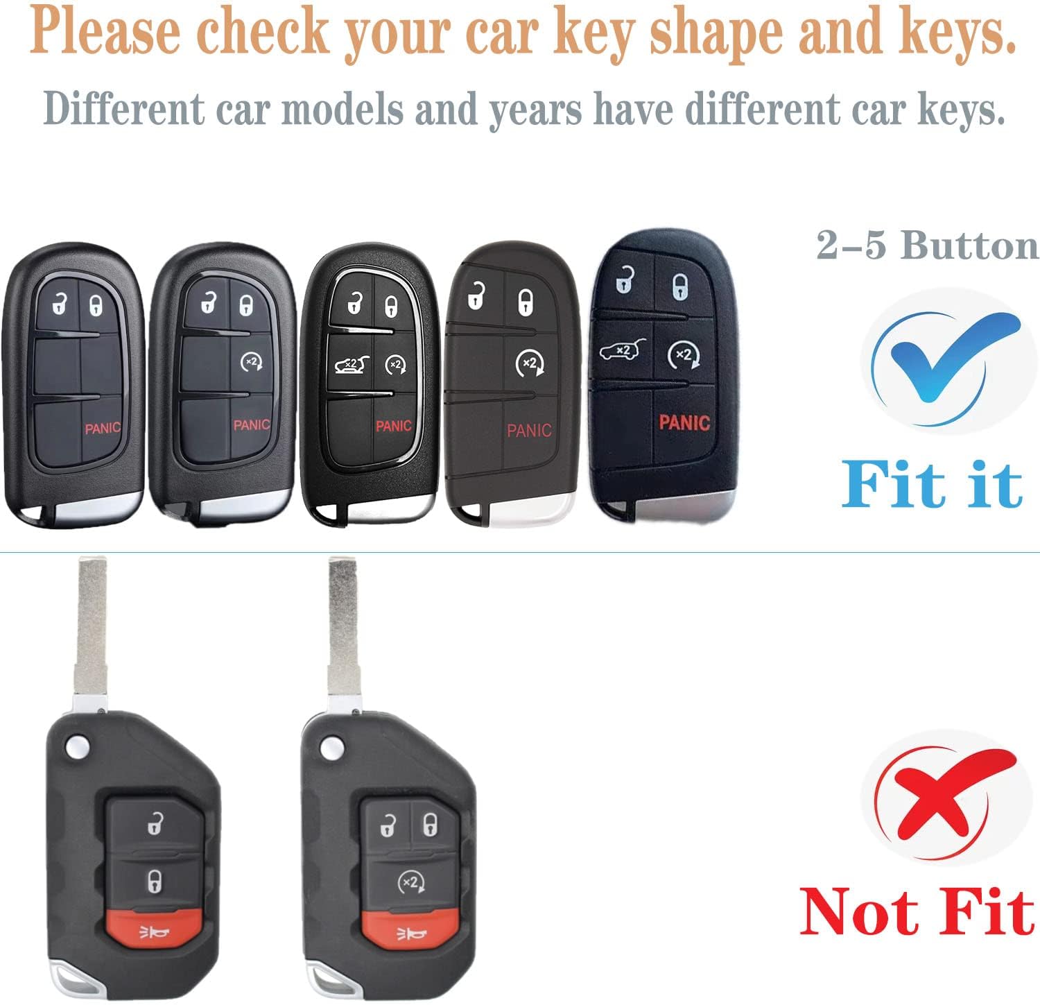 Kirsnda for Jeep key fob cover,Texture case,with Metal buckle,key Shell/skin,5-Buttons,fit Grand Cherokee Renegade for Chrysler for Durango Journey,ect Remote Key Vehicle Accessories,Silver image 2