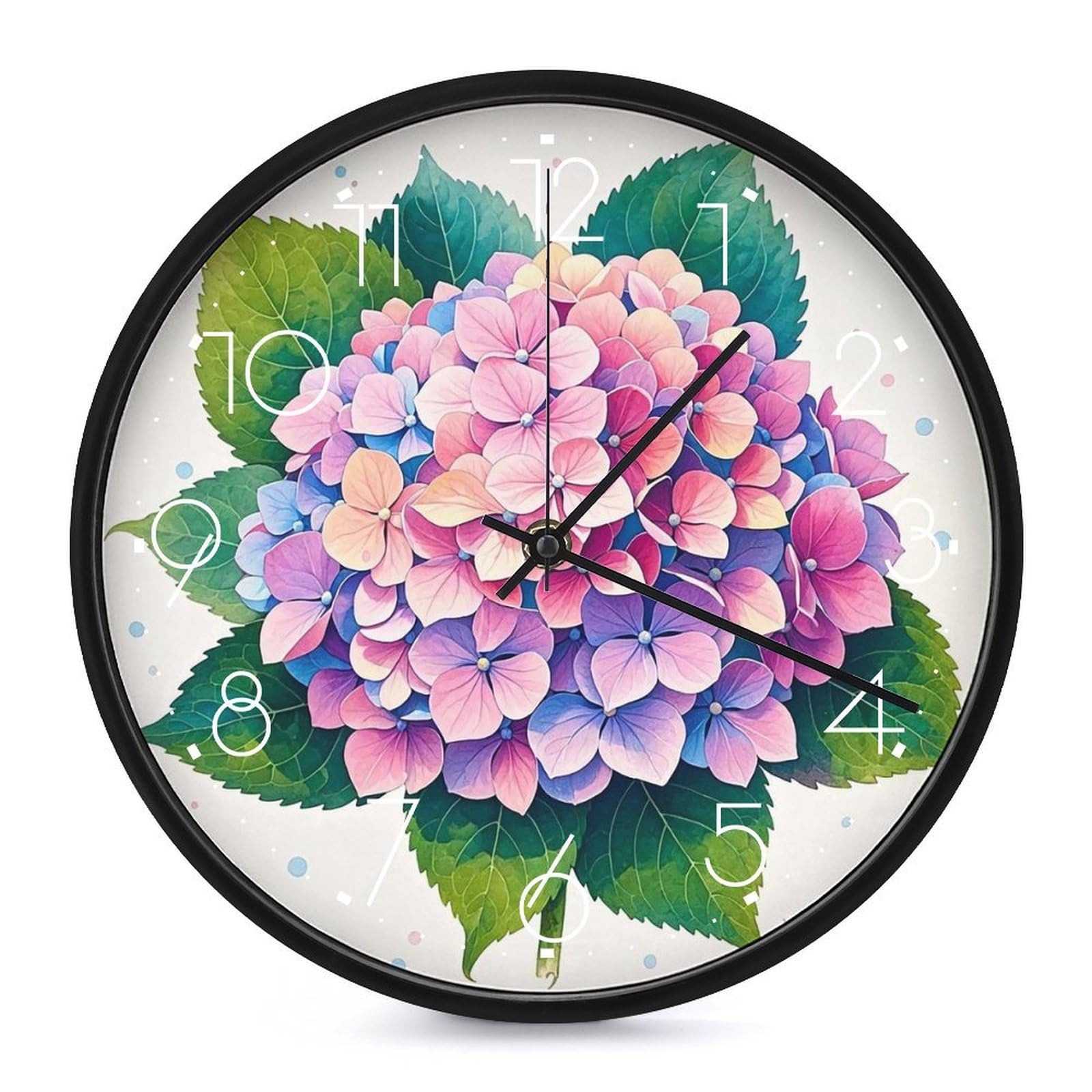 DWVTSLH Watercolor Hydrangea Wall Clock 10 Inch Silent Non-Ticking Modern Clocks Battery Operated - Decorative Wall Clocks for Bedroom Living Room Kitchen Office Wall Decor Gift Idea