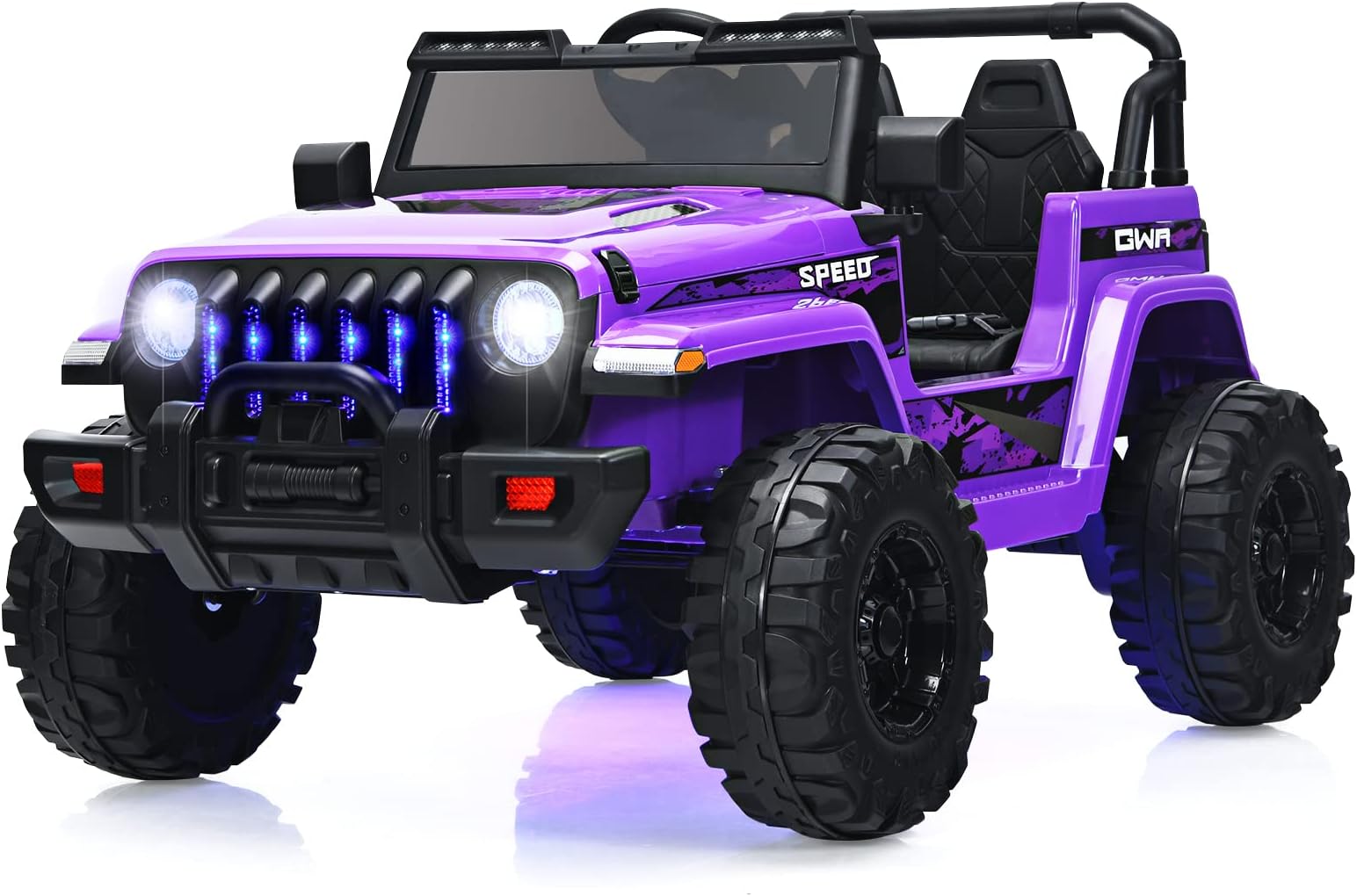 Kids Ride on Truck, 12V Electric Vehicle with Remote Control, Battery Powered Toddler Car with Music, Horn, 3 Speeds, LED Lights, Bluetooth, USB, Radio (Purple)