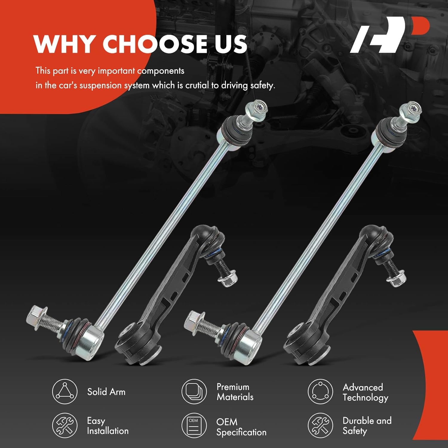 A-Premium Set of 4, Front & Rear Sway Bar Link Stabilizer Link Kit, Compatible with BMW X3 2018-2023, X4 2019-2023