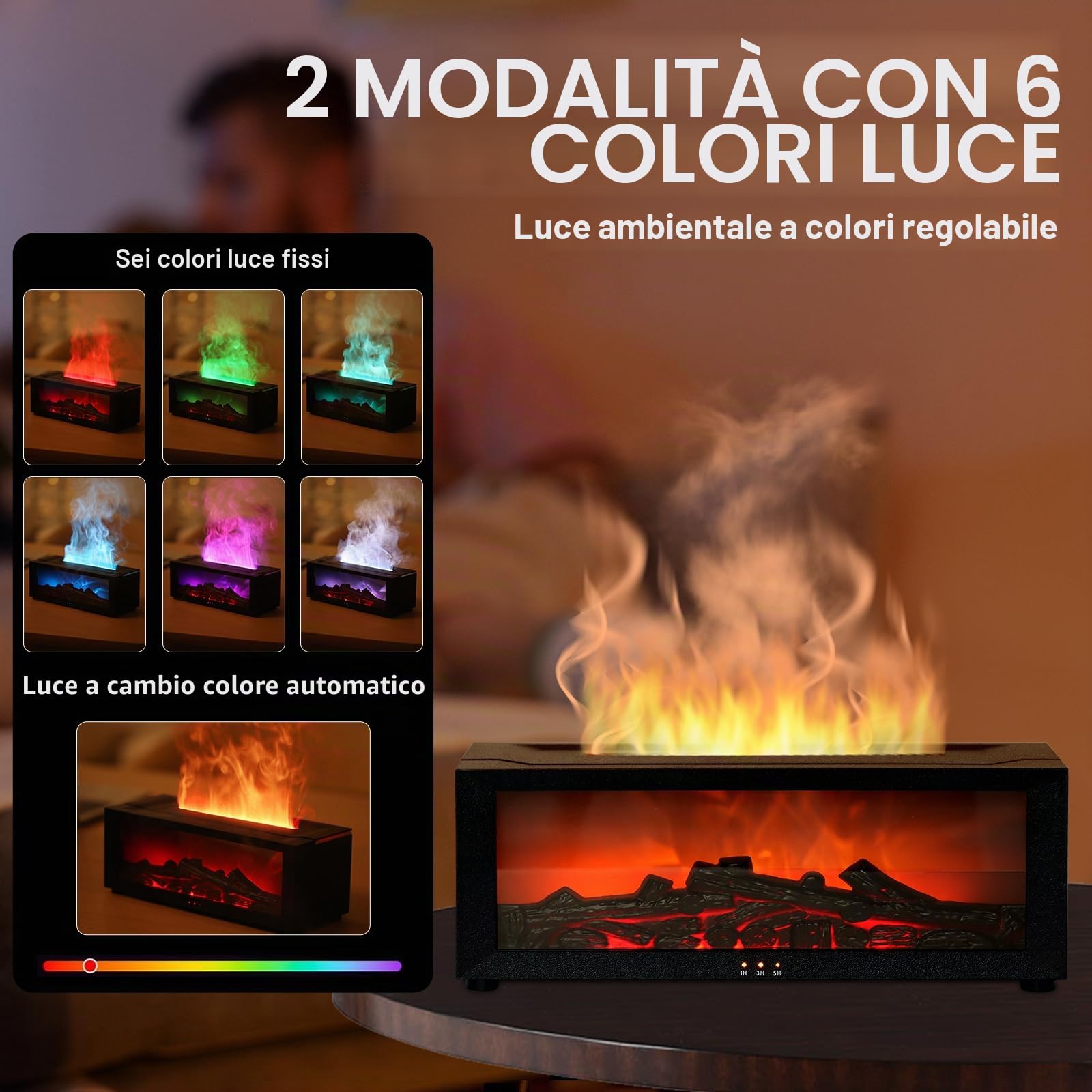 Diffusore di Aromi 7 Colori Fiamma Camino Regolabile Umidificatore