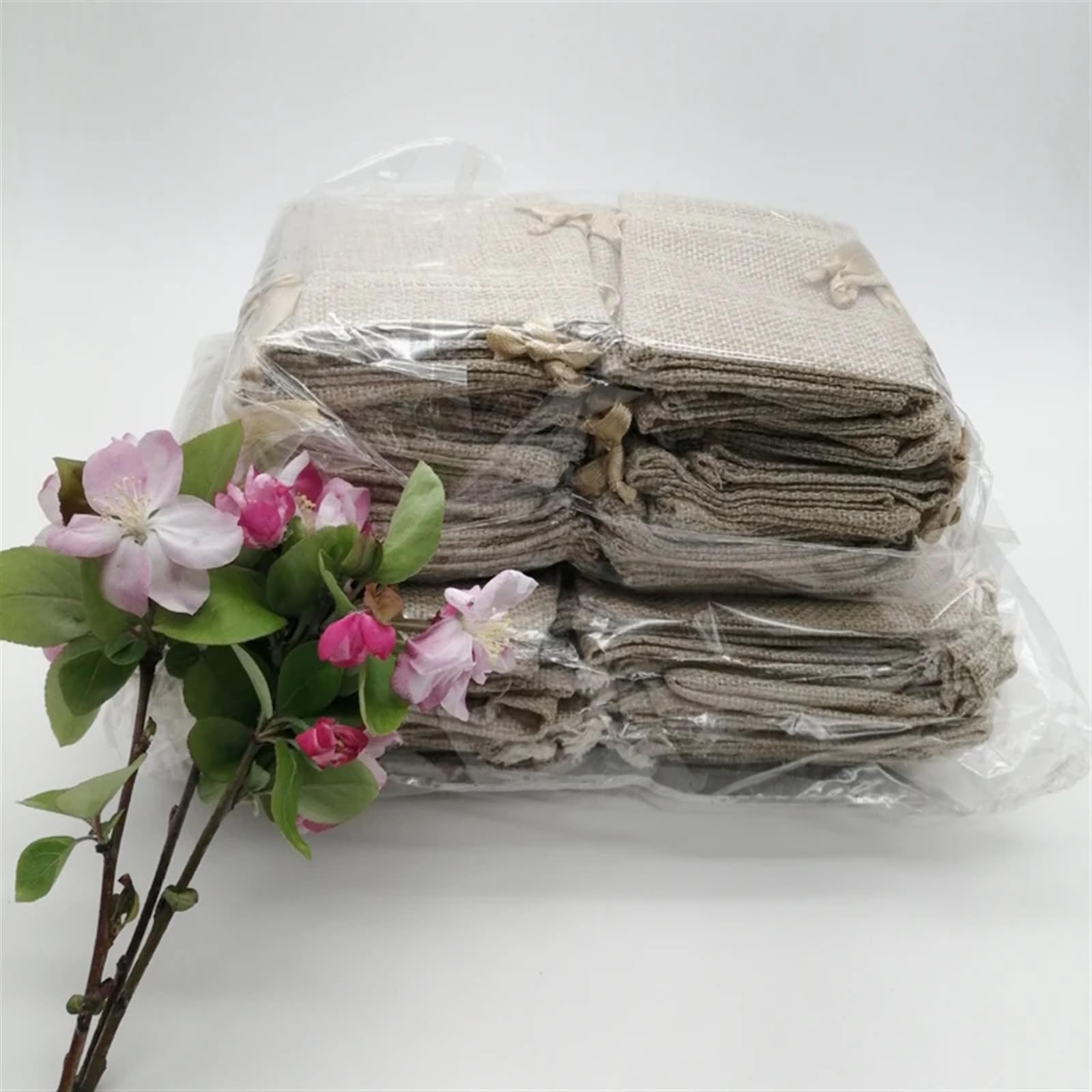 Sacchetti Confetti Matrimonio Nastro di seta Borsa regalo in cotone Sacco lino Sacchetti iuta con coulisse Tessitura in mussola(Cotton Rope,20x30cm)
