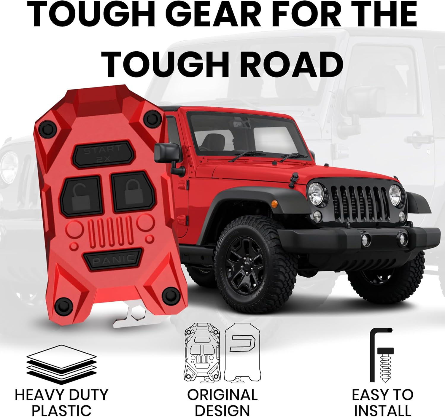 Rugged Replacement Key Fob Shell for Jeep - Built-in Bottle Opener - High-Impact PC+ABS Housing - Made in USA - Also Fits Chrysler and Dodge Models 2005–2018