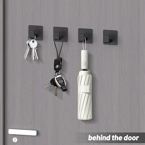 Miniatura 7 de Ganchos de toalla para adhesivo de baño, paquete de 4 ganchos de baño negro mate para toallas, gancho de toalla resistente a la corrosión, ganchos