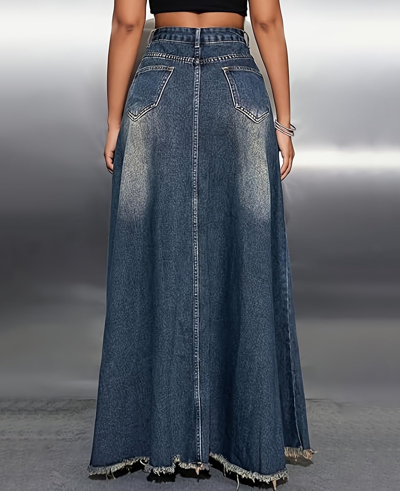 Gonne in Denim di Lunghezza Vintage da Donna, gonne Lunghe in Jeans Maxi Linea A