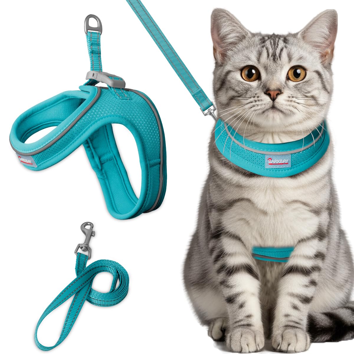 Harnais anti-fugue pour chat avec laisse réglable XS bleu océan pour promenade