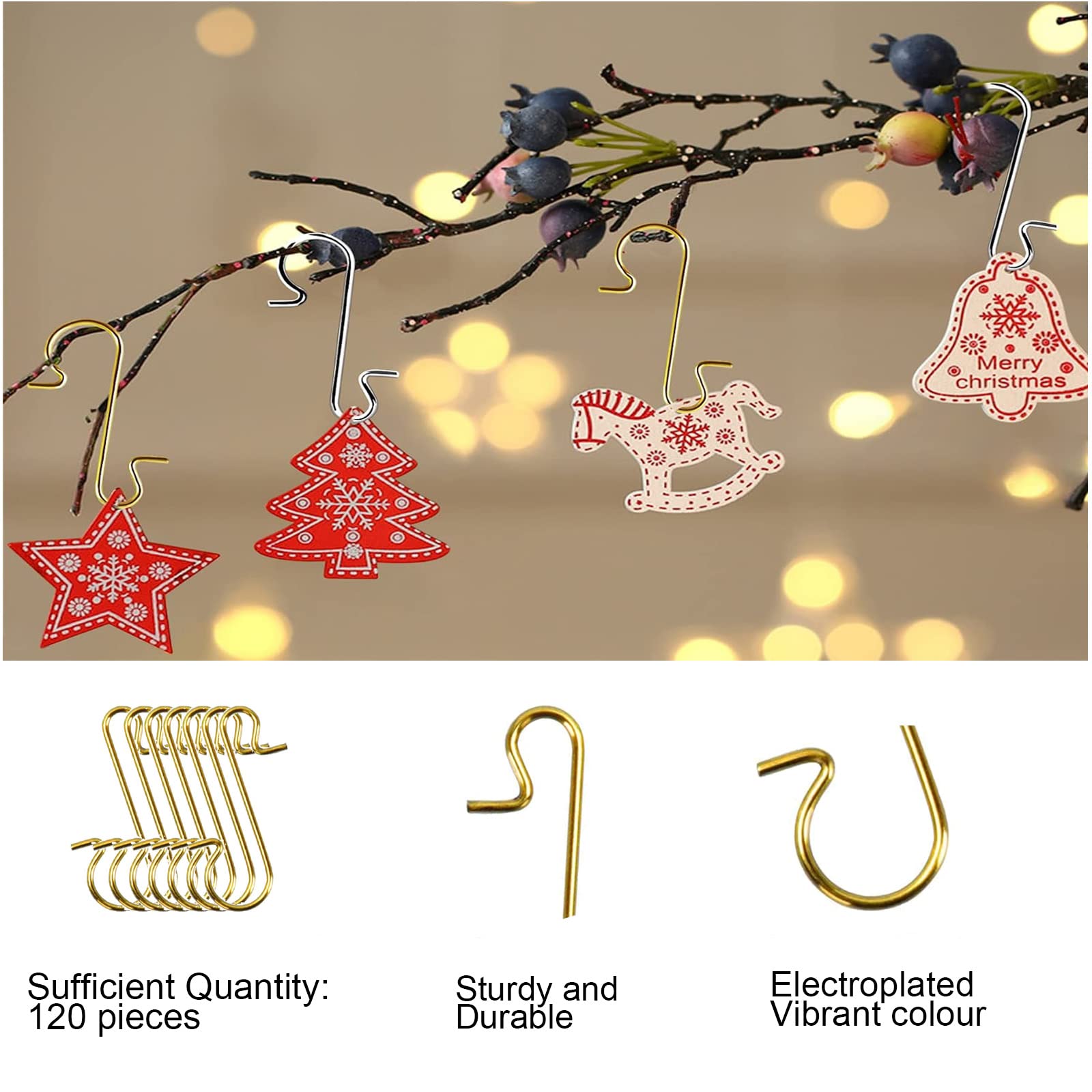 Kit 80 Ganci A S A Forma Di Stella Per Decorazioni Natalizie, In Metallo, 4 Colori (oro, Argento, Rosso, Verde), Lunghezza 5 Cm