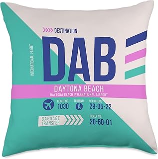 Vintage Daytona Beach DAB Airport Code Retro Travel Day Throw Pillow