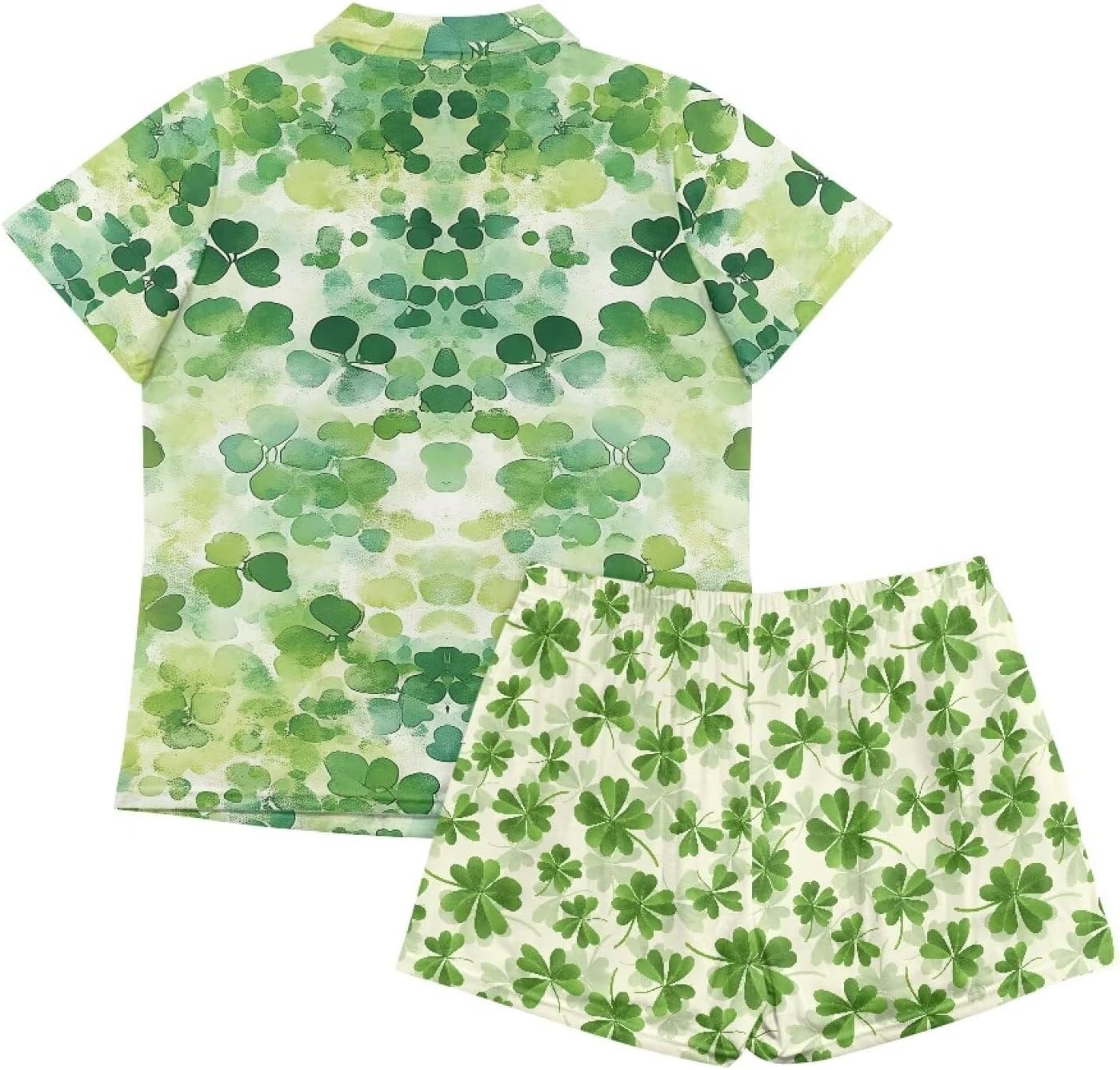 St. Patrick's Day Pajamas For Women 3D Print Clover Pattern Sleepwear Everyday Lounge Wear Short-Sleeved Homewear