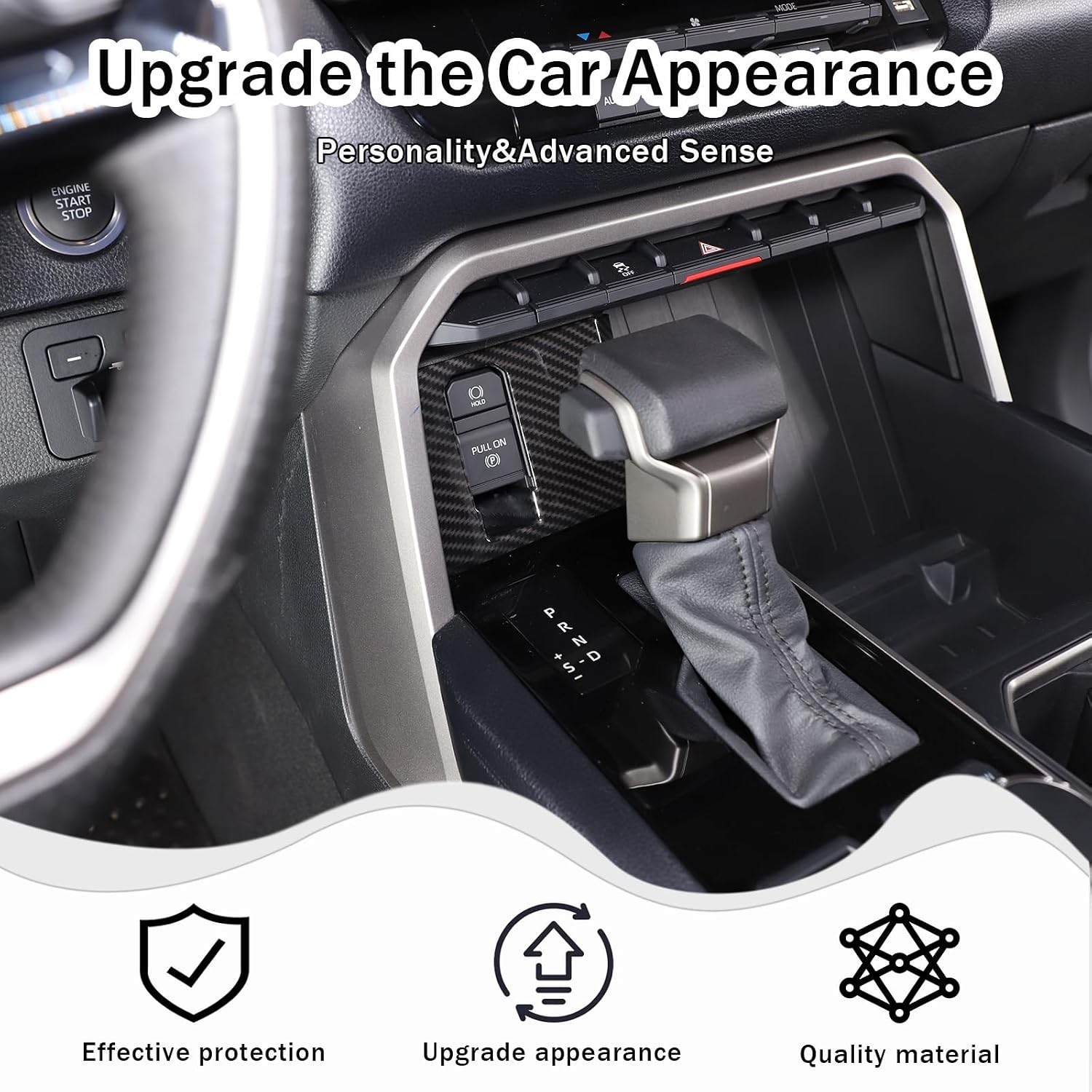 Electronic Handbrake Button Frame Trim for Toyot@ Tundra 2022-2024 / Toyot@ Sequoia 2023-2024 Accessories, ABS Car Console Electronic Handbrake Switch Panel Cover Decor (Carbon Fiber Pattern) image 2
