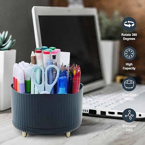 Miniatura 2 de idolpack Paquete de 2 soportes para lápices para escritorio, 5 ranuras giratorias de 360, organizadores de bolígrafos de escritorio para escritorio,
