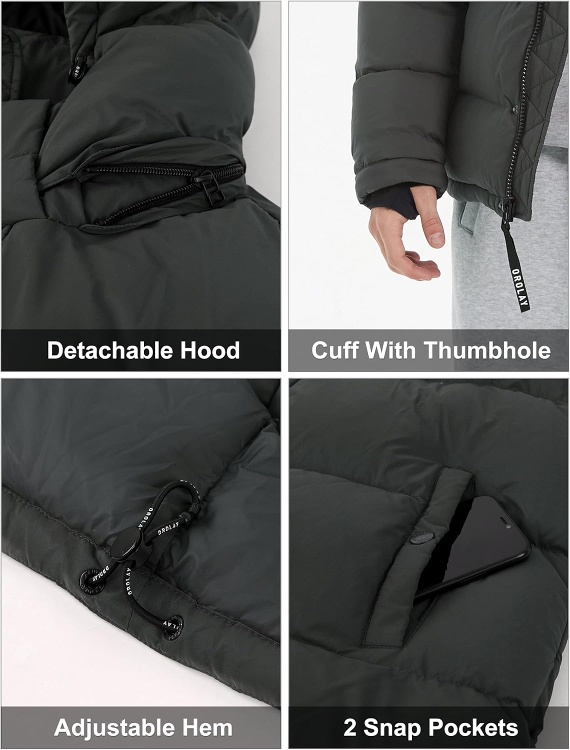 Orolay Men's Puffer Down Jacket with Detachable Hood Versatile Quilted Thicken Winter Jacket - Image 6