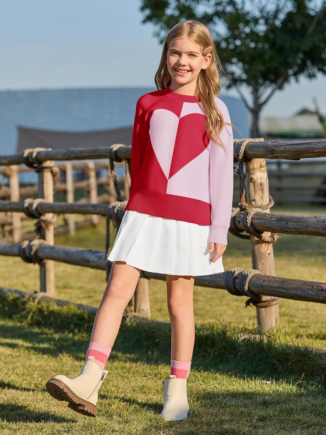 Haloumoning Girls Heart Sweater Kids Cute Color Block Knit Sweaters 7-14 Years - Image 6