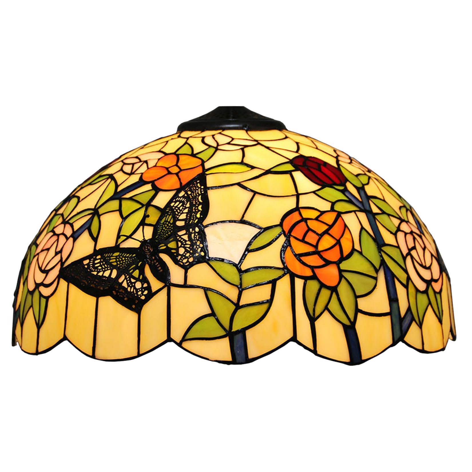 Wdcdyqdh Light 16 Inch Butterfly Rose Lamp Shade Replacement Only Tiffany Stained Glass Chimney Vintage Handmade Cover Accessories For Table Pendant Floor Ceiling Fixture