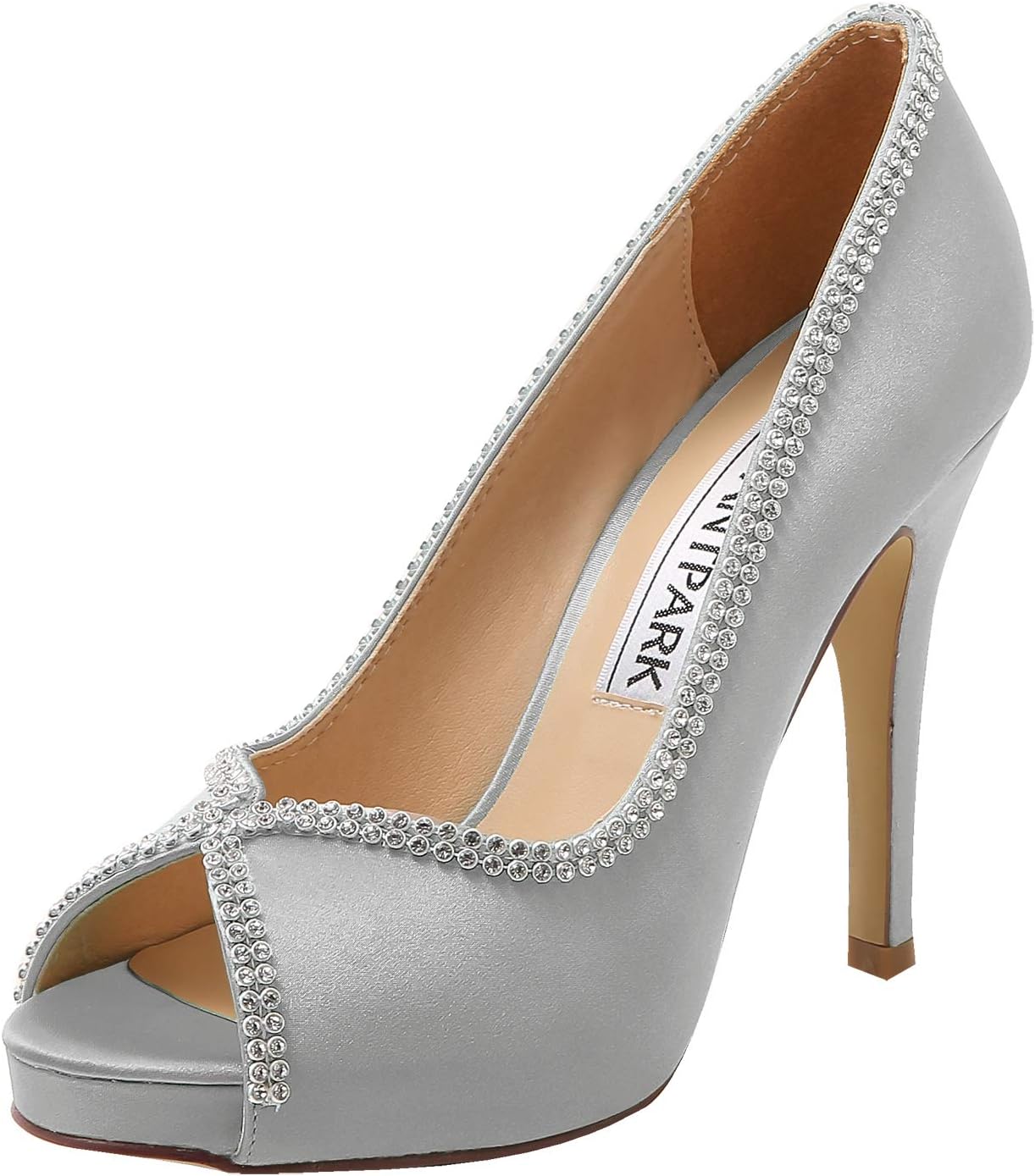 ELEGANTPARKEP11083 Women Pumps Peep Toe Rhinestones Platform High Heel Satin Evening Wedding Dress Shoes