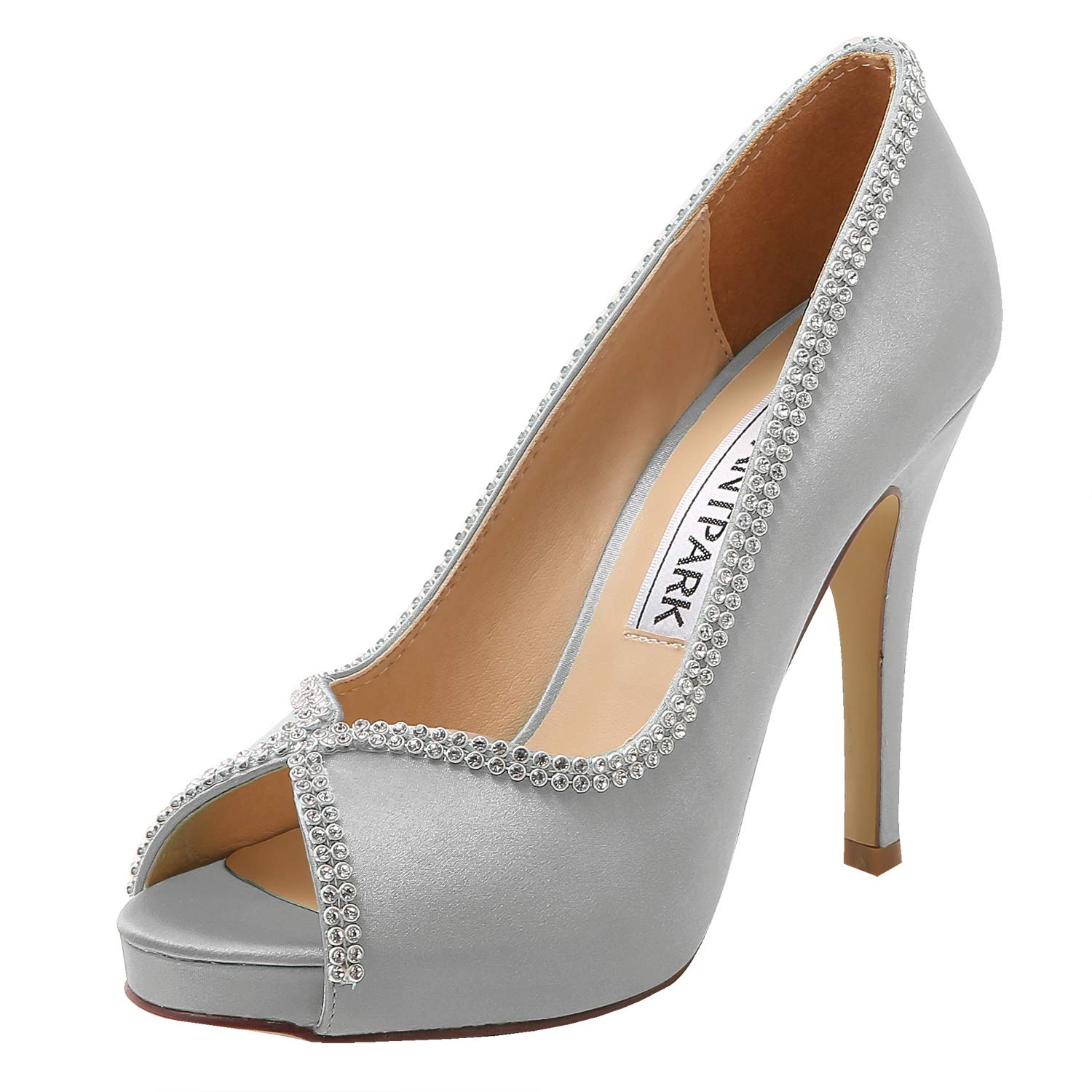 ELEGANTPARKEP11083 Women Pumps Peep Toe Rhinestones Platform High Heel Satin Evening Wedding Dress Shoes