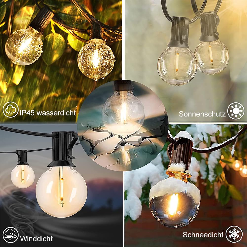 15M USB LED Lichterkette Outdoor, 5V G40 Bruchsichere Kunststoff Glühbirnen, Wasserdicht IP44 Patio Fairy Lichterkette für Garten, Hochzeit, Camping & Party Dekoration