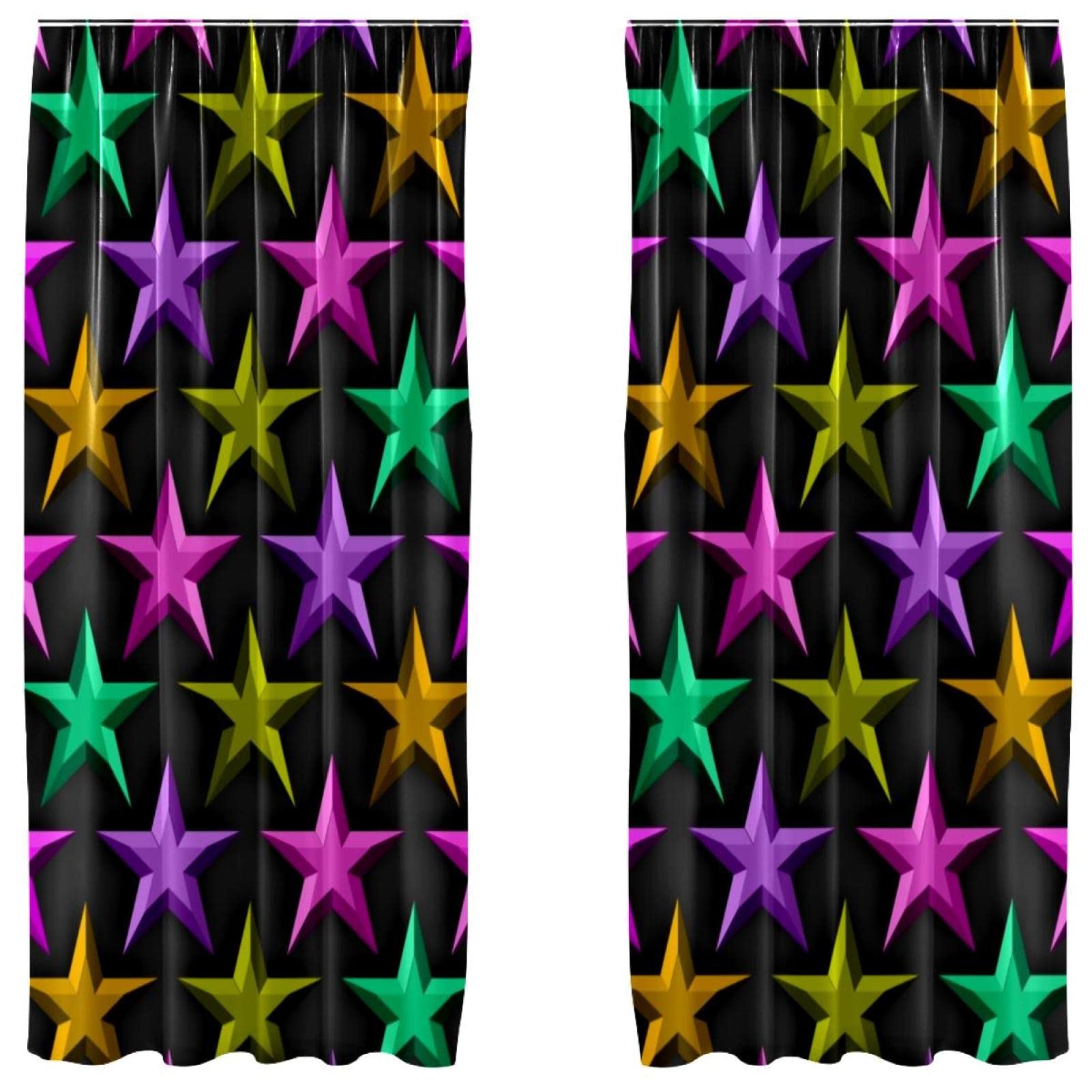 Cortinas opacas de estrellas 3D en microfibra negra aislante para dormitorio, dos paneles 55x84