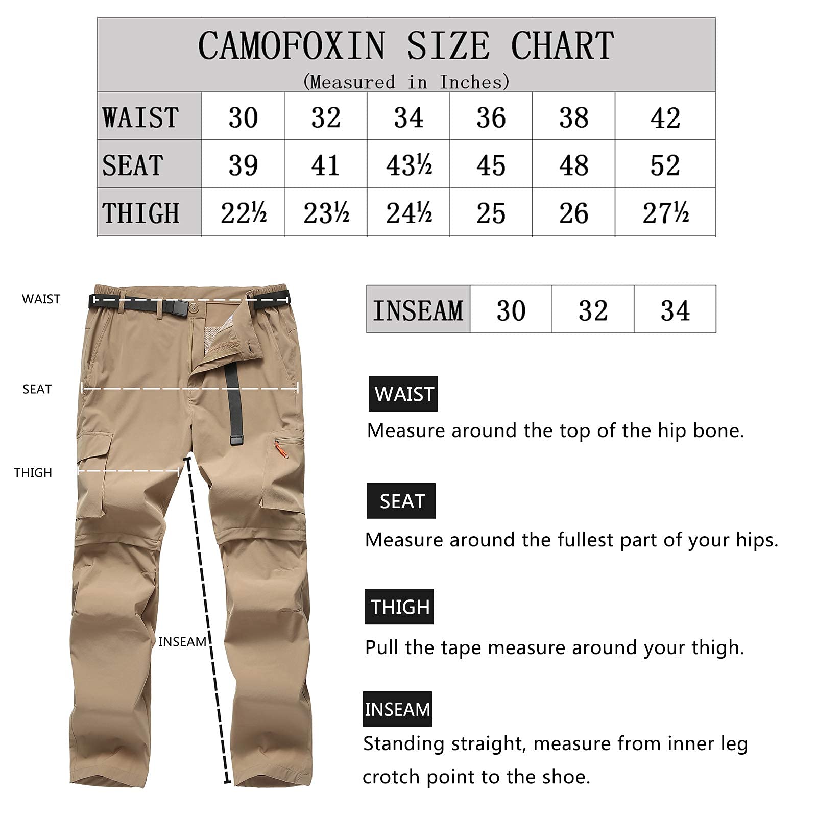 Pantalon et short de randonnée pour homme convertible, à séchage rapide (kaki, noir)