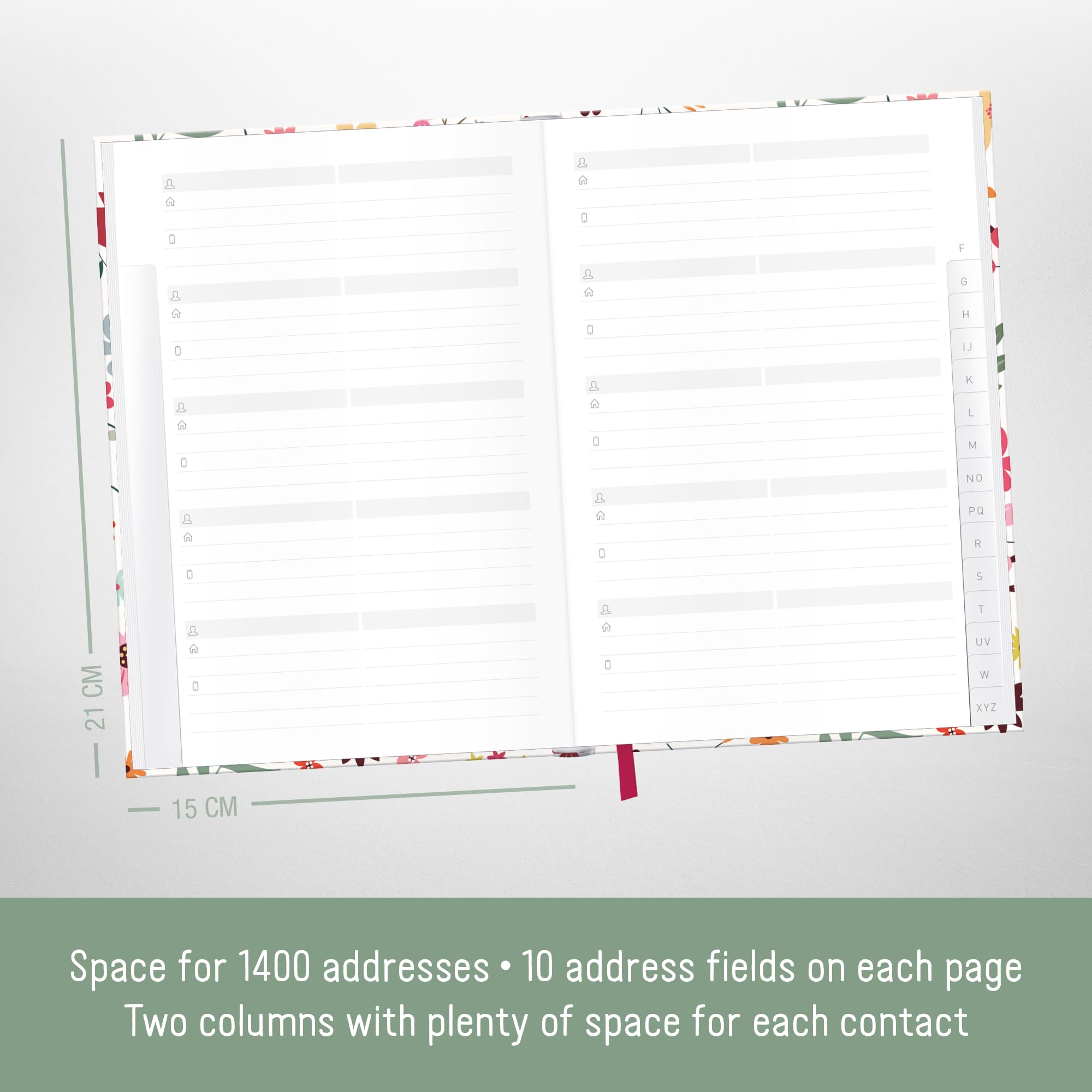 paper&you® A5 adresboek met A-Z index [Wild Flower] Boek voor contacten, verjaardagen & wachtwoorden - duurzaam & klimaatvriendelijk