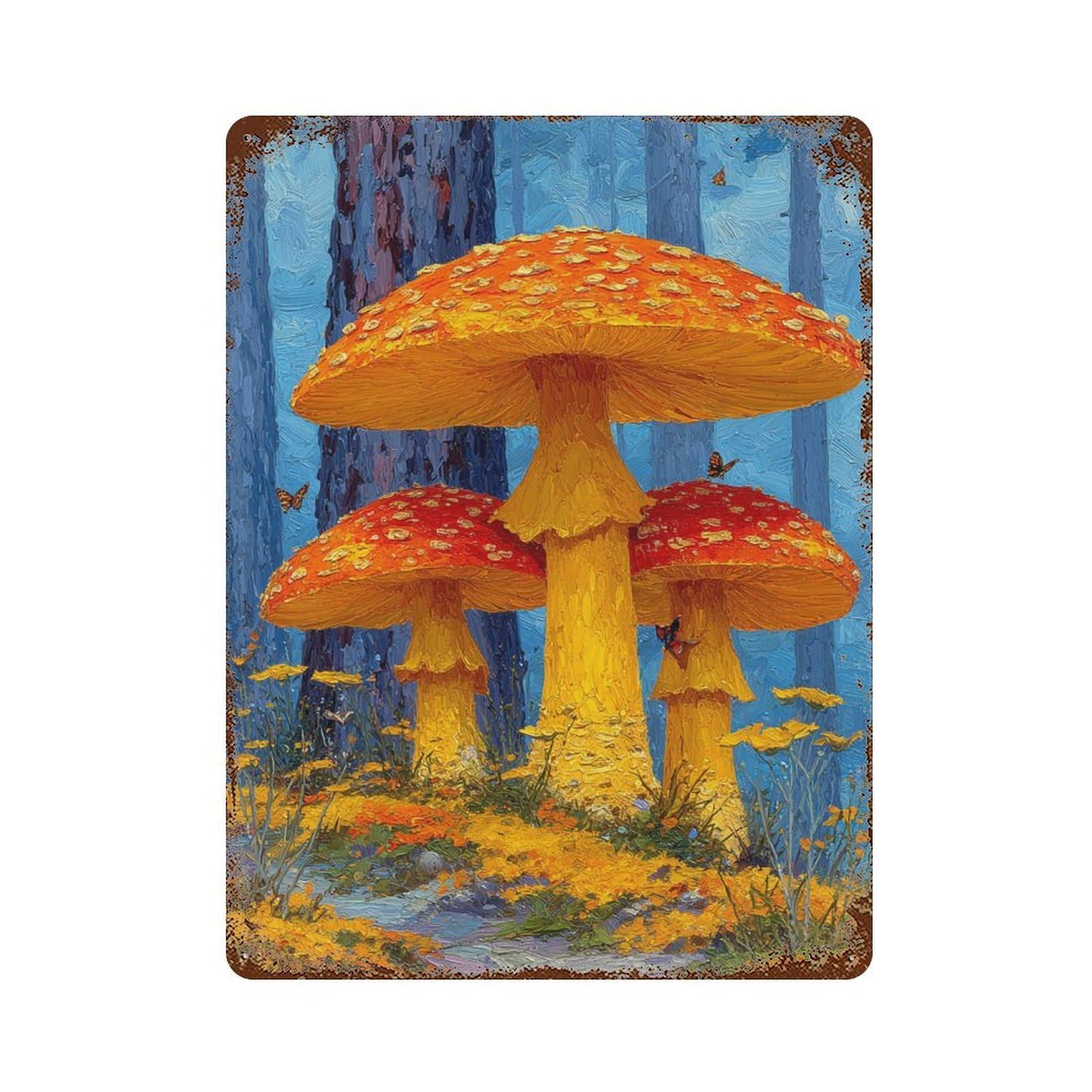 Vintage Rust Metal Sign Magic Forest Mushrooms 15.7"x11.8", Novelty Wall Decor for Office, Studio And Wall Decor