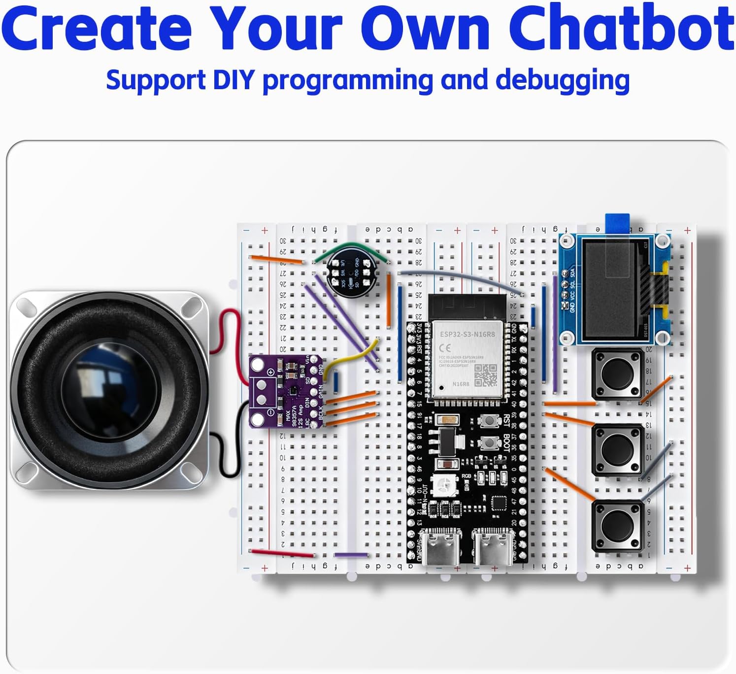 ESP32 Basic Starter Ai Chatbot Kit Development Board USB-C Dual Core Microcontroller Support AP/STA/AP+STA Compatible with Arduino IDE IoT for Beginners Engineers