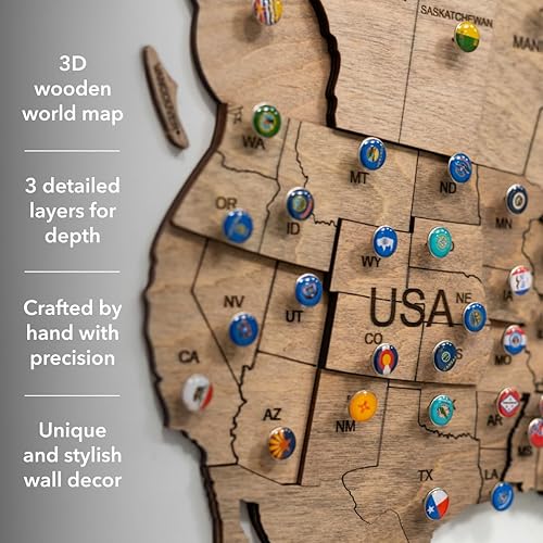 Miniatura 2 de Enjoy The Wood 3D Wood World Map Wall Art Large Wood Wall Décor Housewarming Gift Idea Wall Art World Travel Map For Home & Kitchen or Office