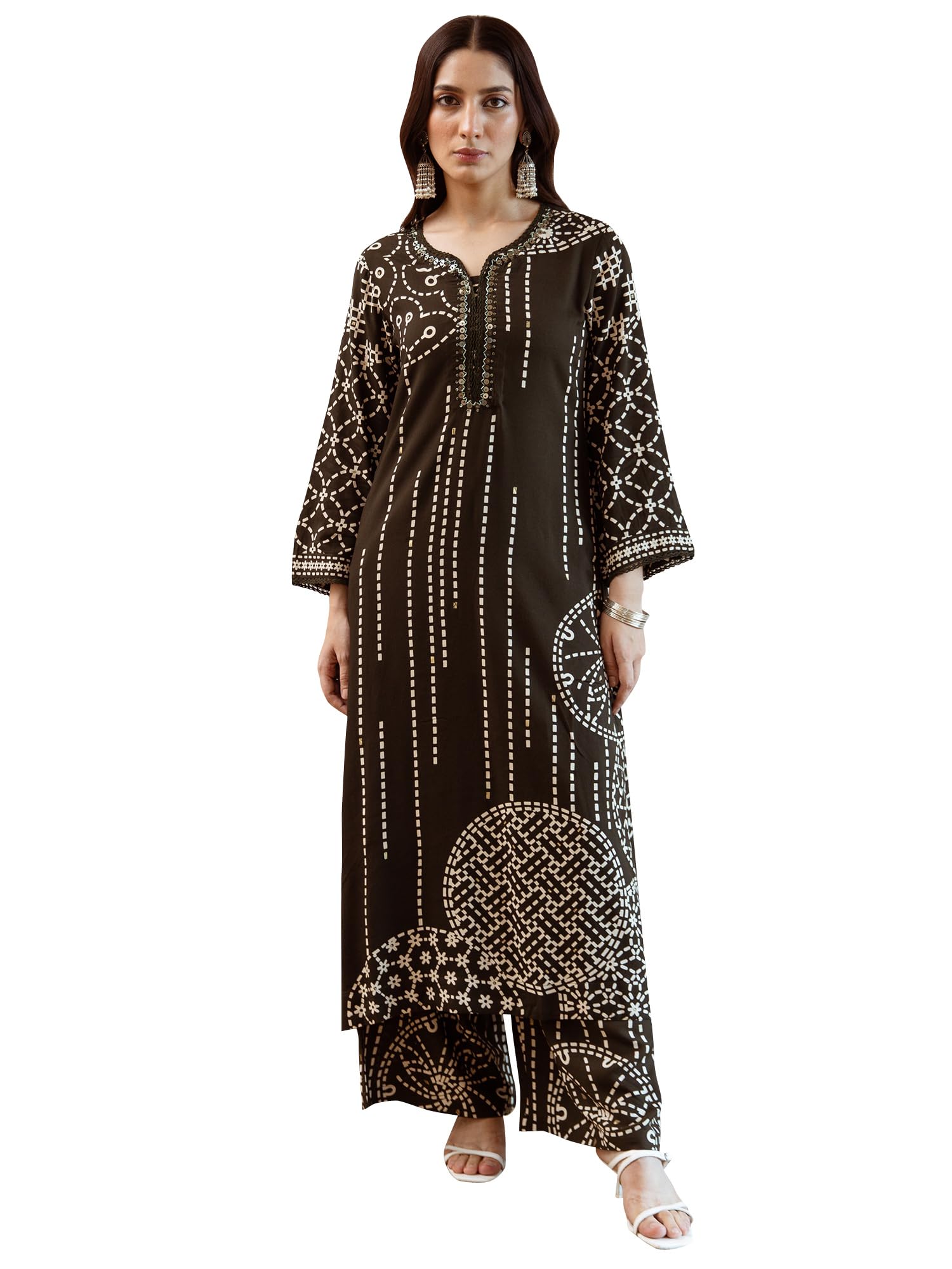 INDO ERA Women's Green Viscose Rayon Printed Straight Kurta & Pant Set (IEOUT6940)