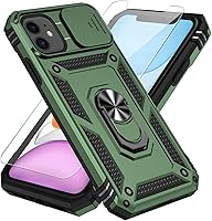 Vista 1 de Funda para teléfono SunStory para iPhone 11 con protector de pantalla HD y cubierta deslizante para la cámara y soporte giratorio con anillo
