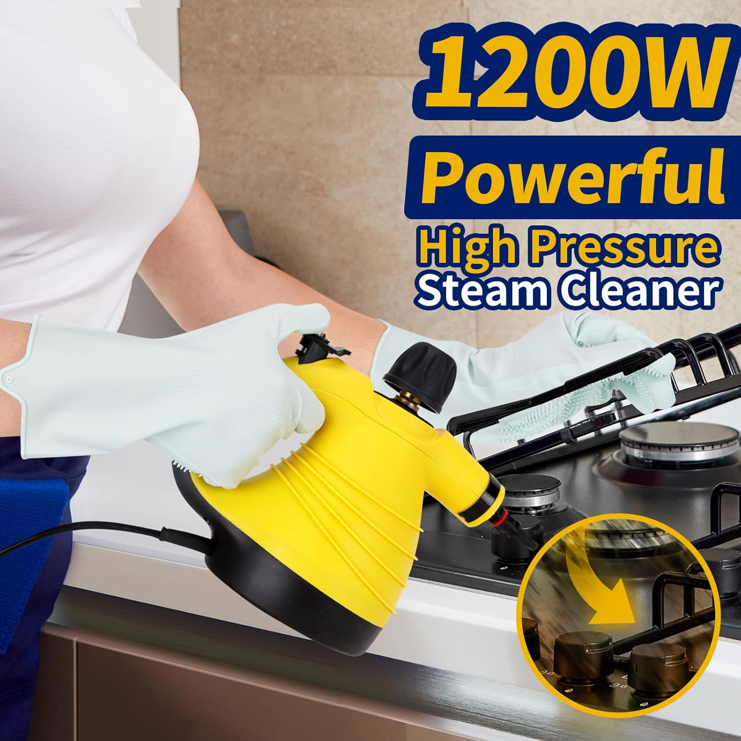 Handheld Pressurized Steam Cleaner,Multi-Surface Steamer with 12 Accessories & Safety Lock,Steamer for Cleaning Car, Bathroom, Shower, Upholstery, Grout, Window, Grime, Grease - Image 3