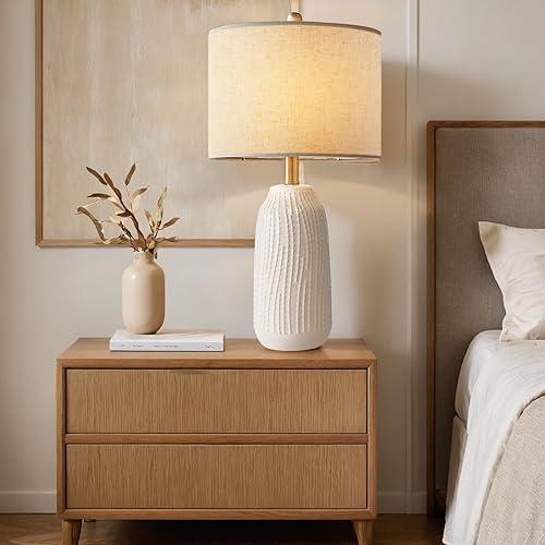 Miniatura 7 de Juego de 2 lámparas de mesa de cerámica de 23 pulgadas, lámpara de mesa de cerámica regulable de 3 vías para dormitorio, casa de campo, lámparas de
