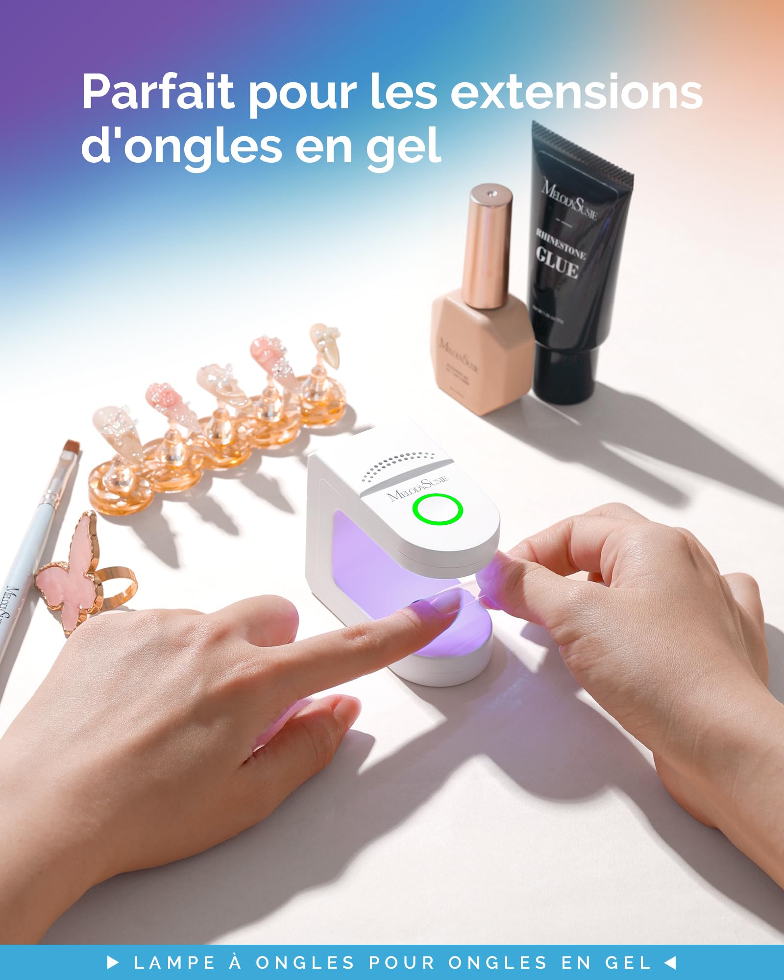 MelodySusie Mini Lampe UV LED Ongles Rechargeable, Sèche-Ongles Portable Sans Fil avec Capteur Automatique et 2 Minuteurs (30s/60s), Flash Cure pour Vernis Semi Permanent, Gel - Blanc (ART04G)