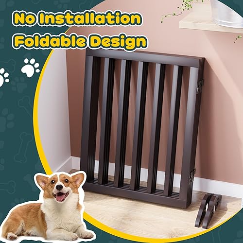 Miniatura 3 de Semiocthome Puertas plegables para perros para la casa, 4 paneles extra anchos, puerta independiente con 2 pies de apoyo, puertas de mascotas de 24